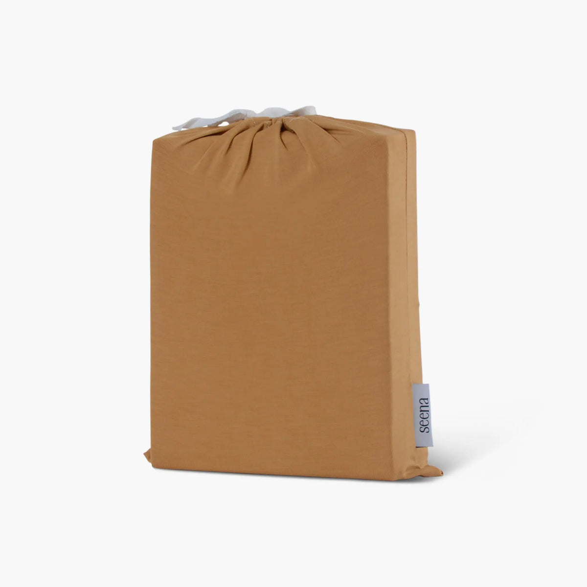 Seena Burnt Caramel cot fitted sheet in its bag