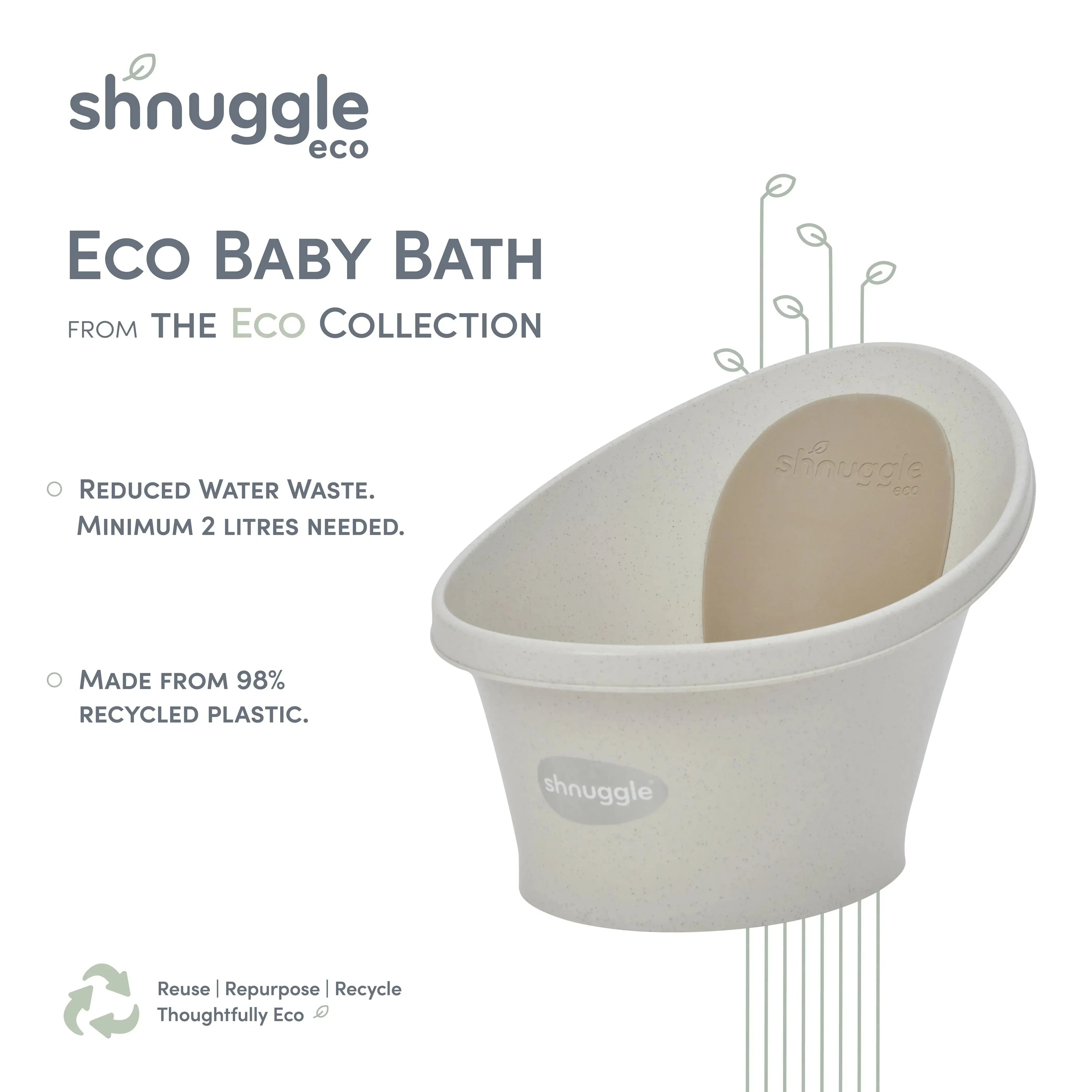 Shnuggle Eco Baby Bath | Recycled Materials | Built In Newborn Support and soft Backrest