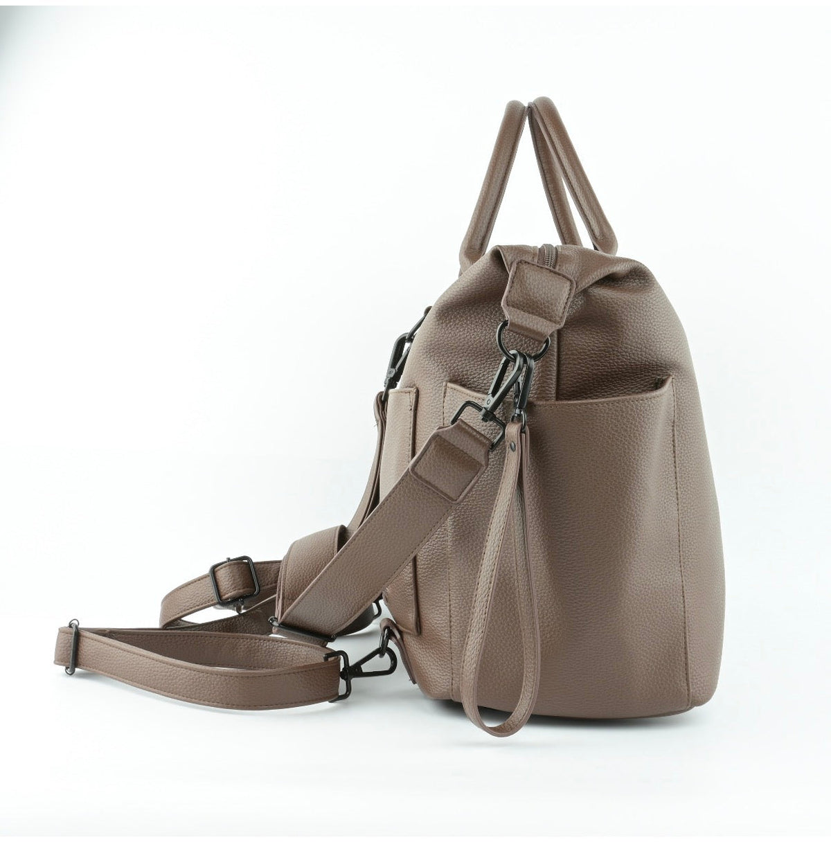 Coco Mae Como tote side view, Coco Brown