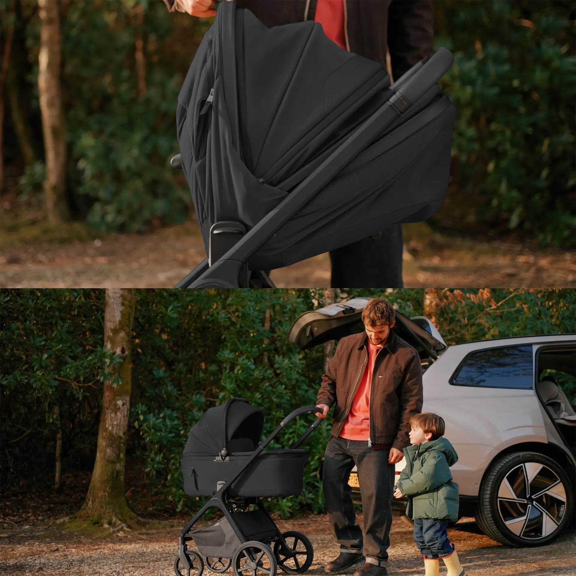 Silver Cross Cove 2 Onyx pram with Genius™Fold carrycot attached