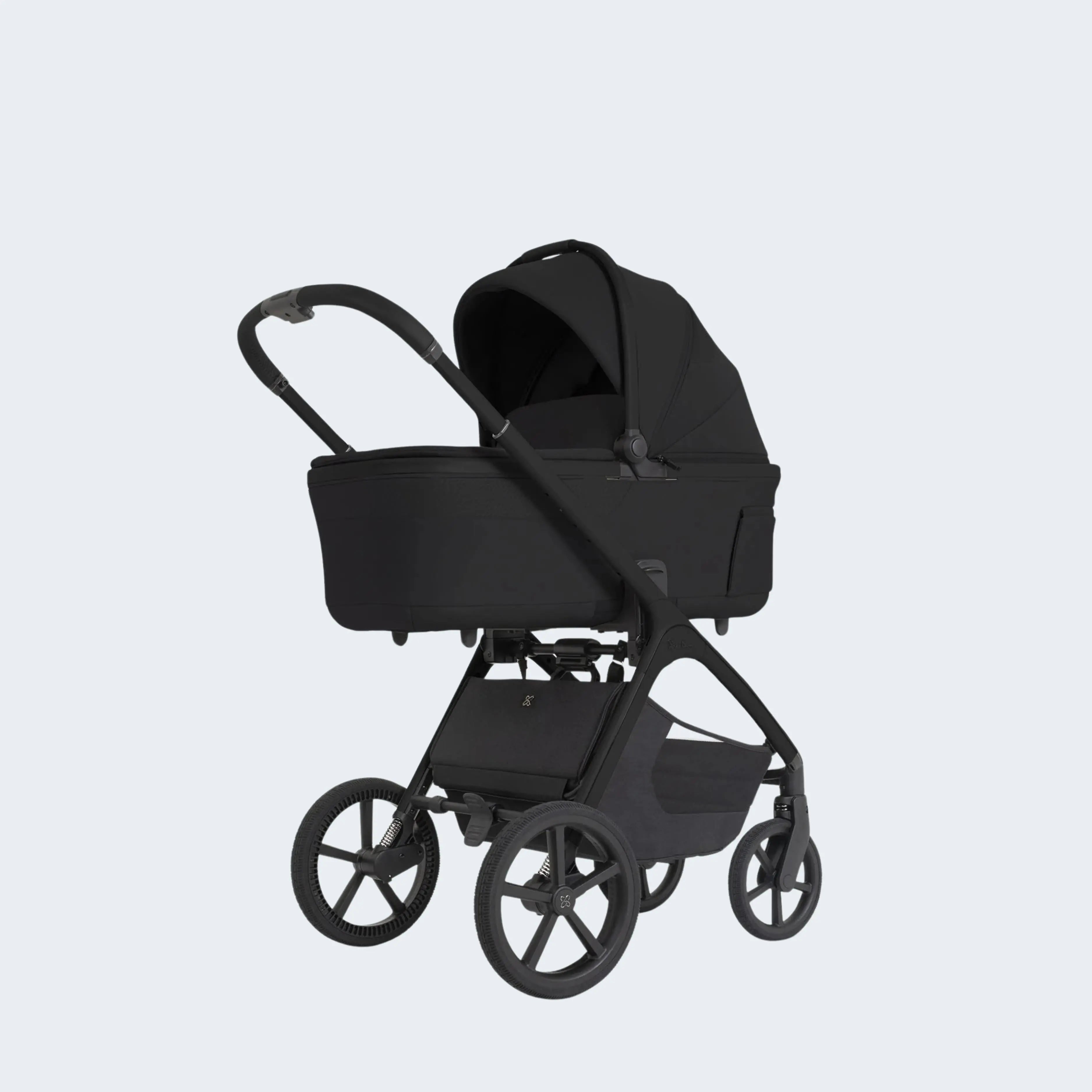 Silver Cross Cove 2 pram folded flat — Genius™Fold one-hand self-standing fold