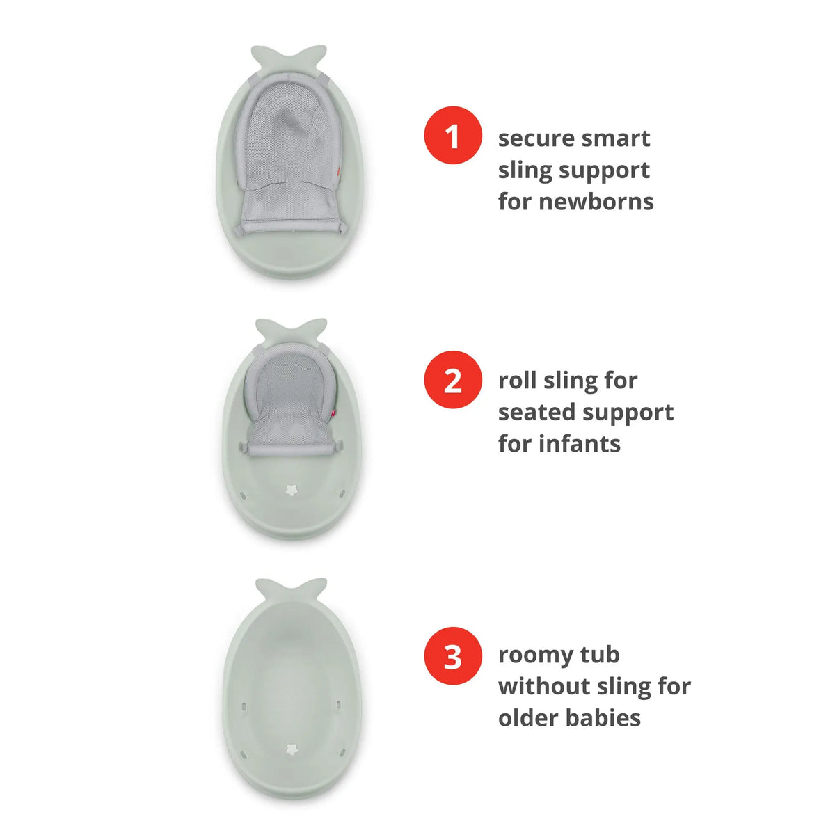 Skip Hop Moby baby bath Sage, hanging hook and drain plug