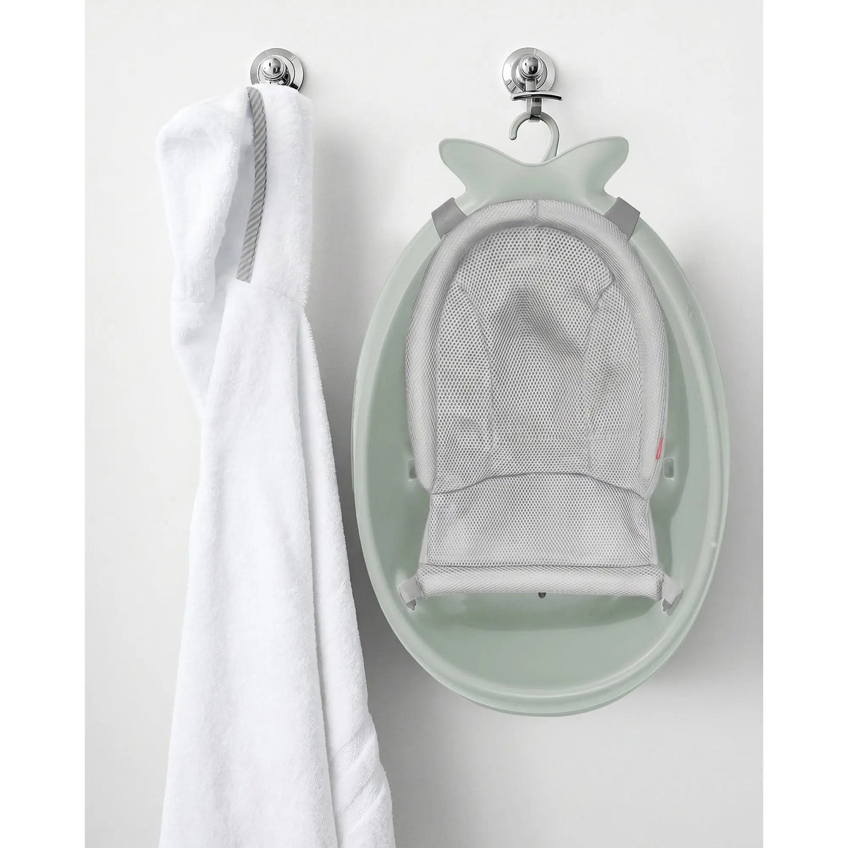 Skip Hop Moby baby bath Sage in use at bath time