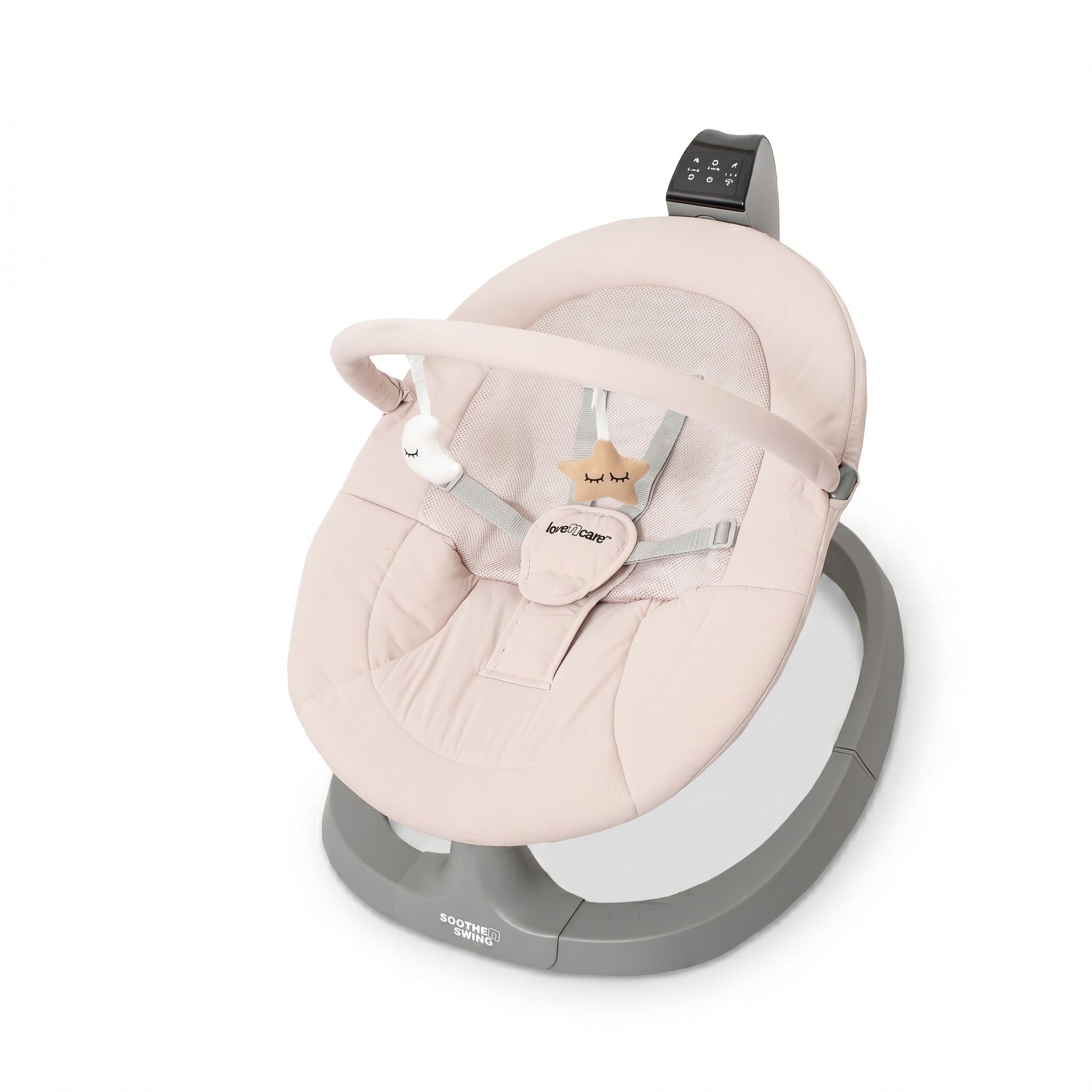 Detail of the breathable mesh seat and harness on the Love N Care Soothe N Swing