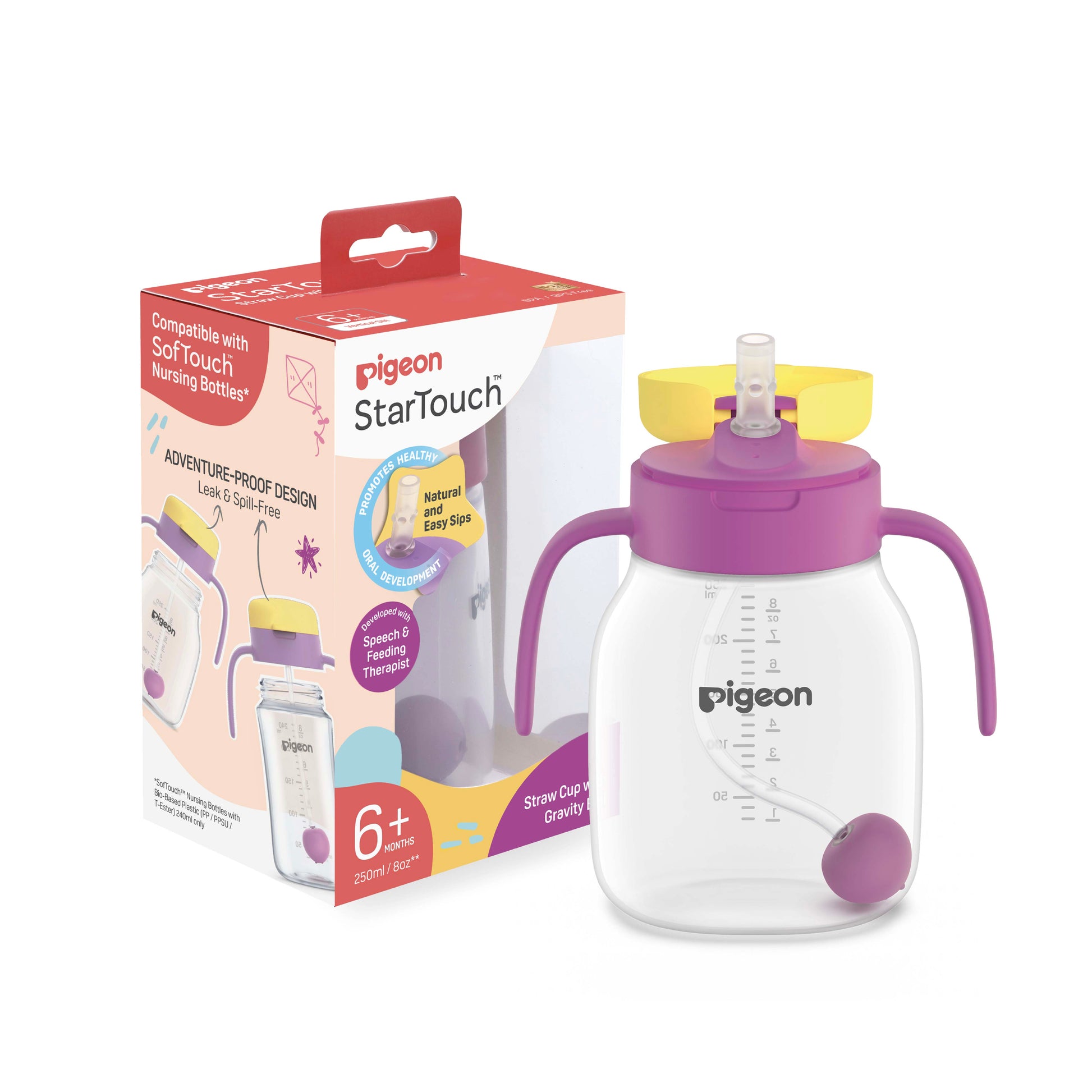 Pigeon StarTouch™ Straw Cup with Gravity Ball 250ml — product and packaging