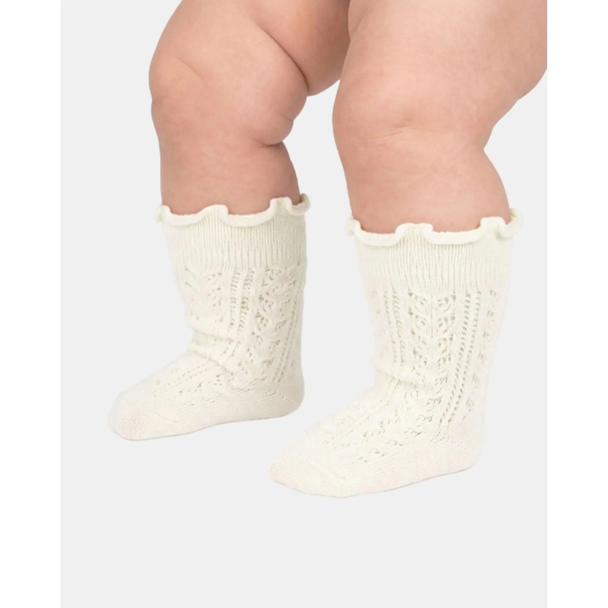 Organic Socks Knee Frilly Lace Cream