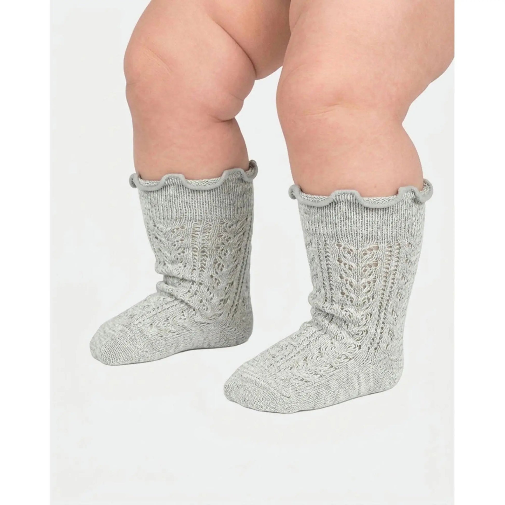 Organic Socks Knee Frilly Lace Fog