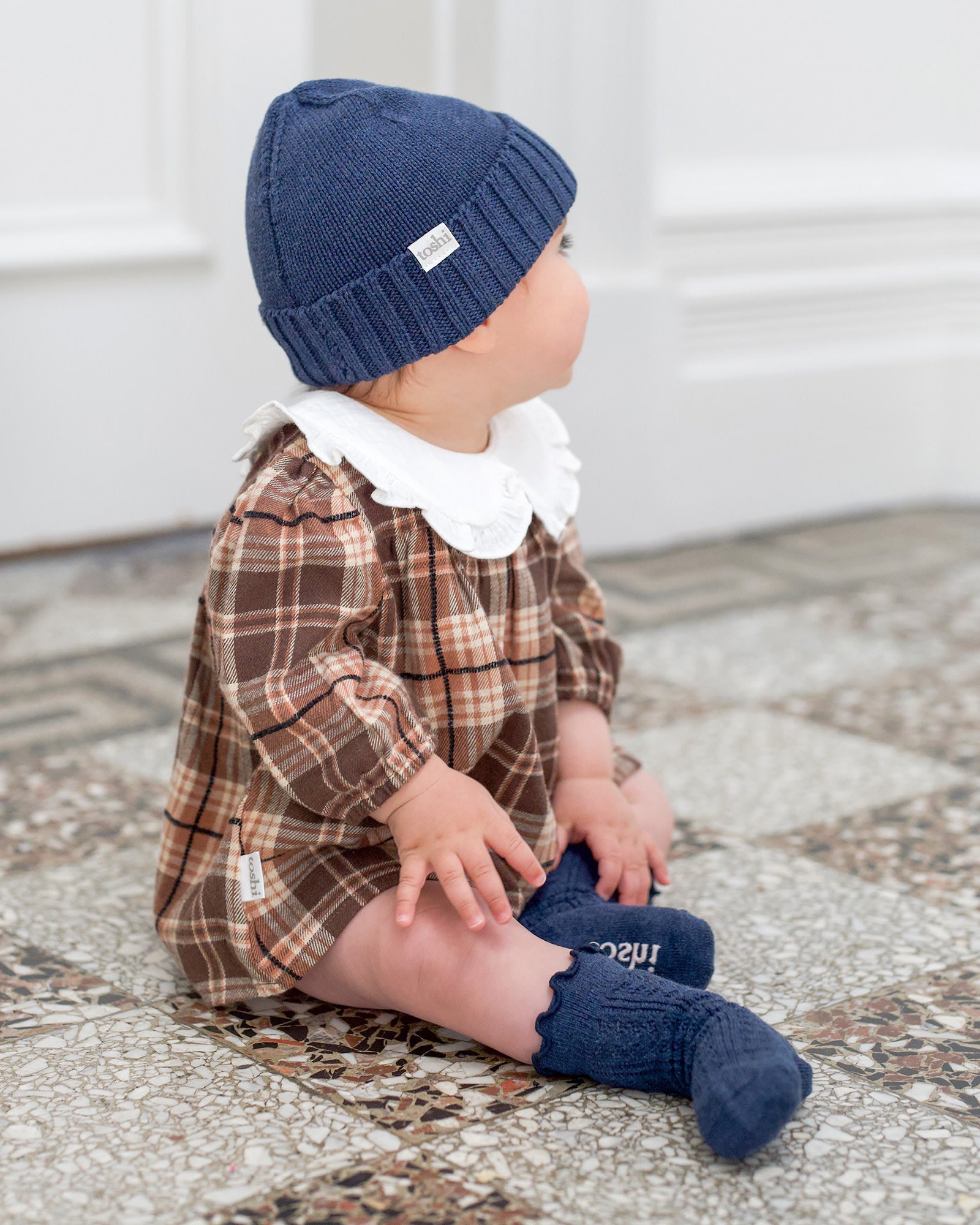 Organic Socks Knee Frilly Lace Ink