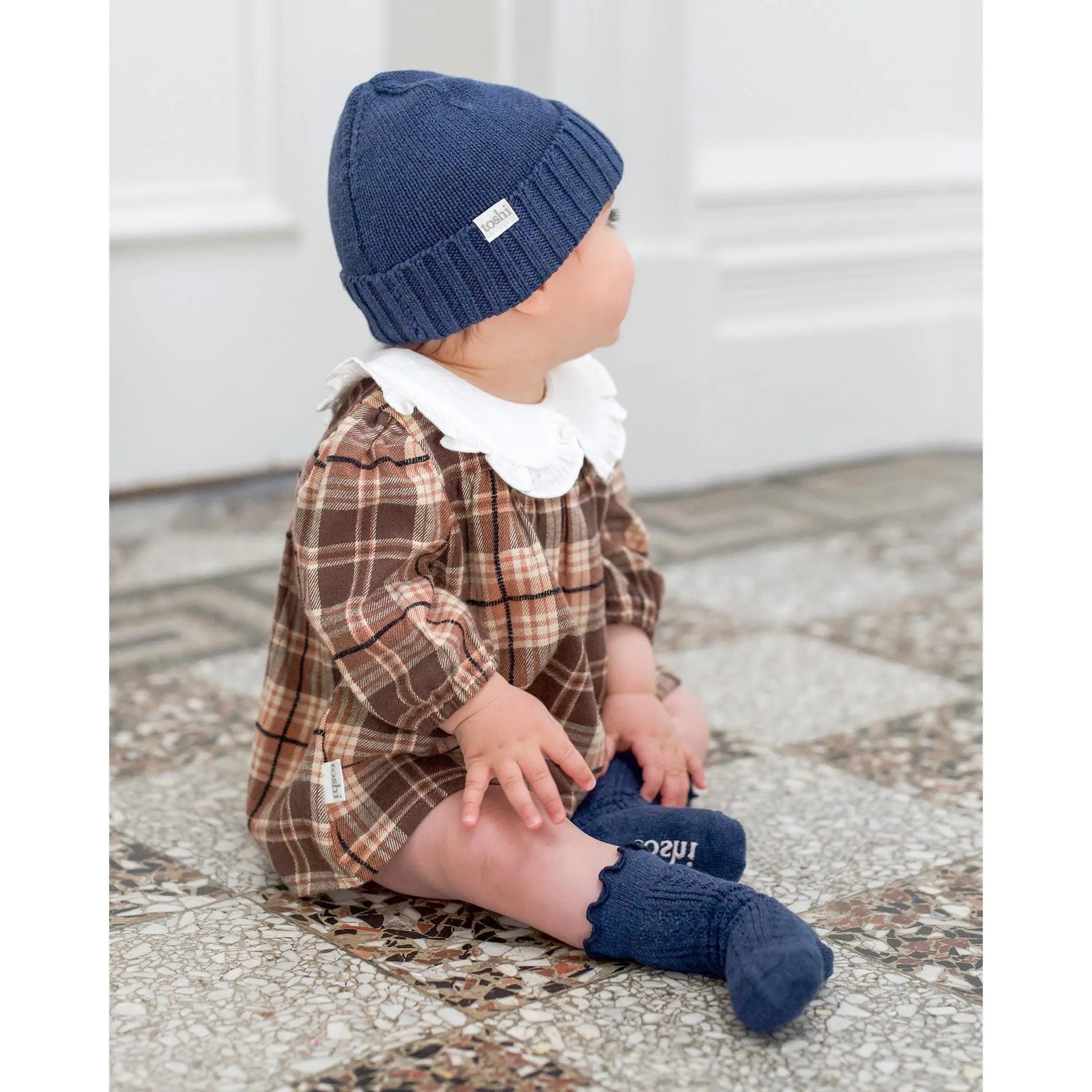 Organic Socks Knee Frilly Lace Ink