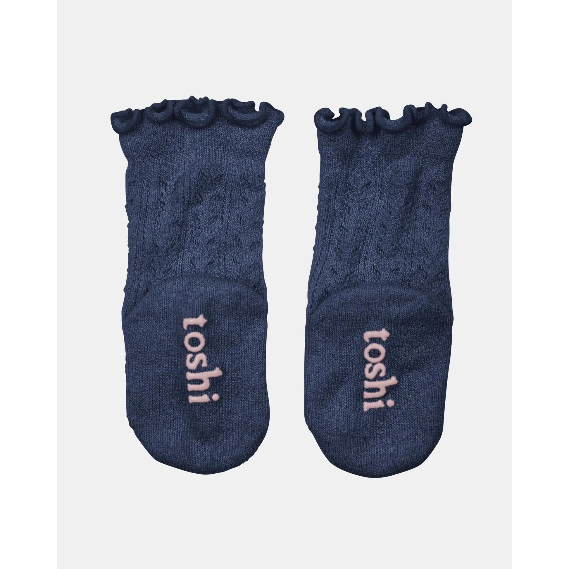 Organic Socks Knee Frilly Lace Ink