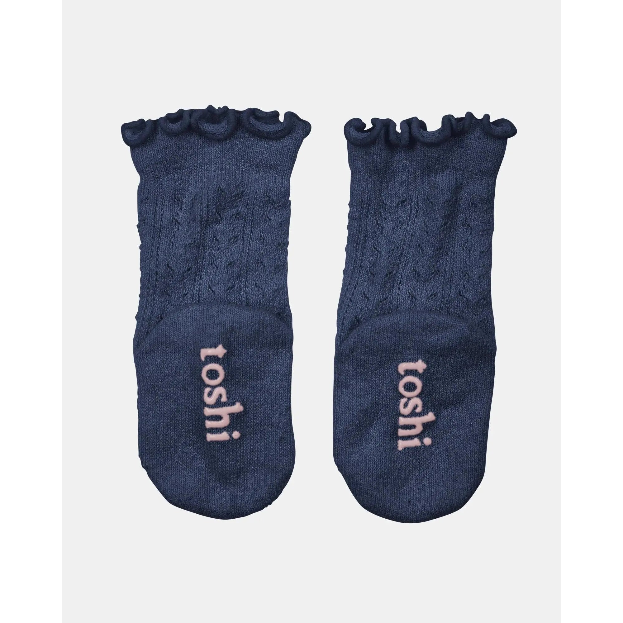 Organic Socks Knee Frilly Lace Ink