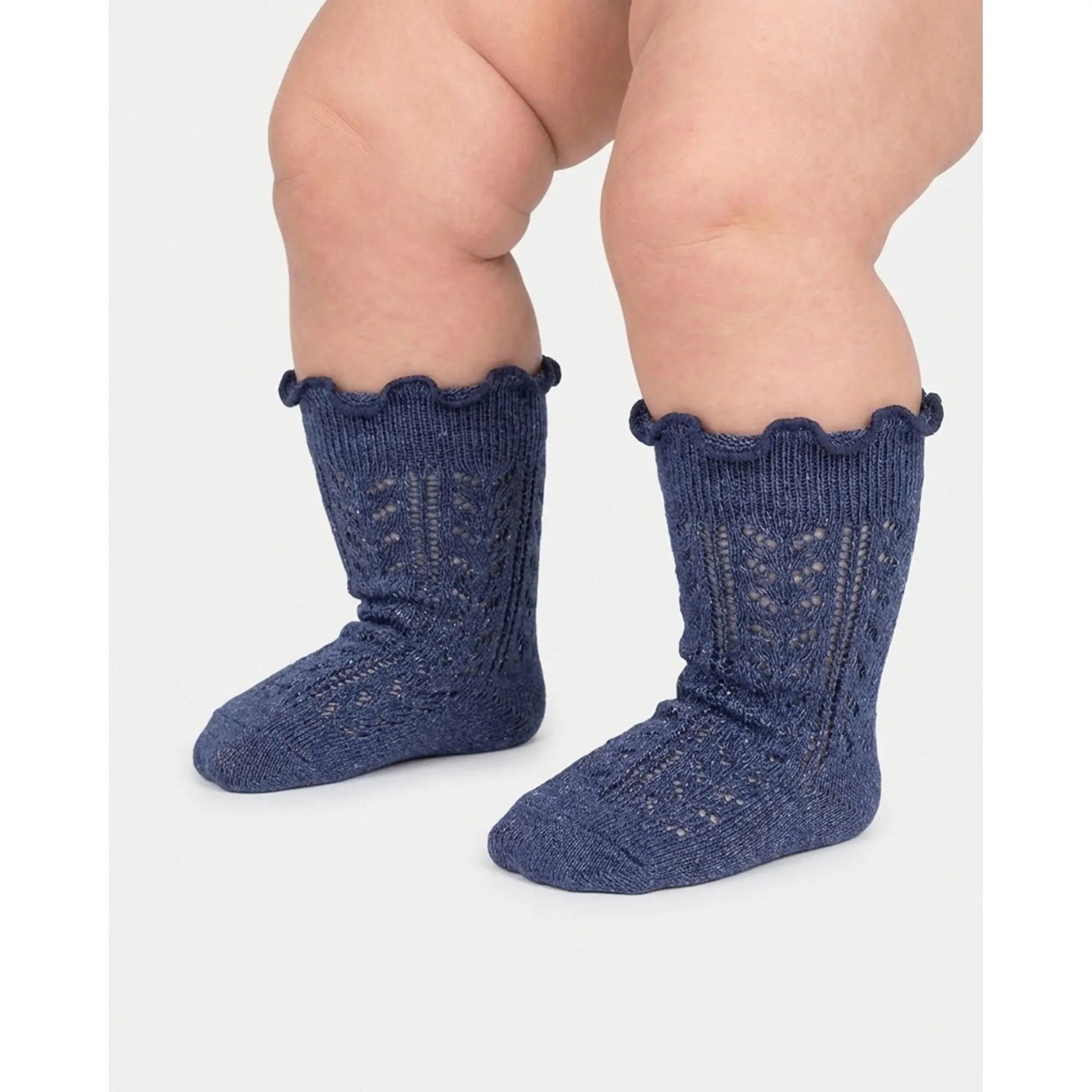 Organic Socks Knee Frilly Lace Ink