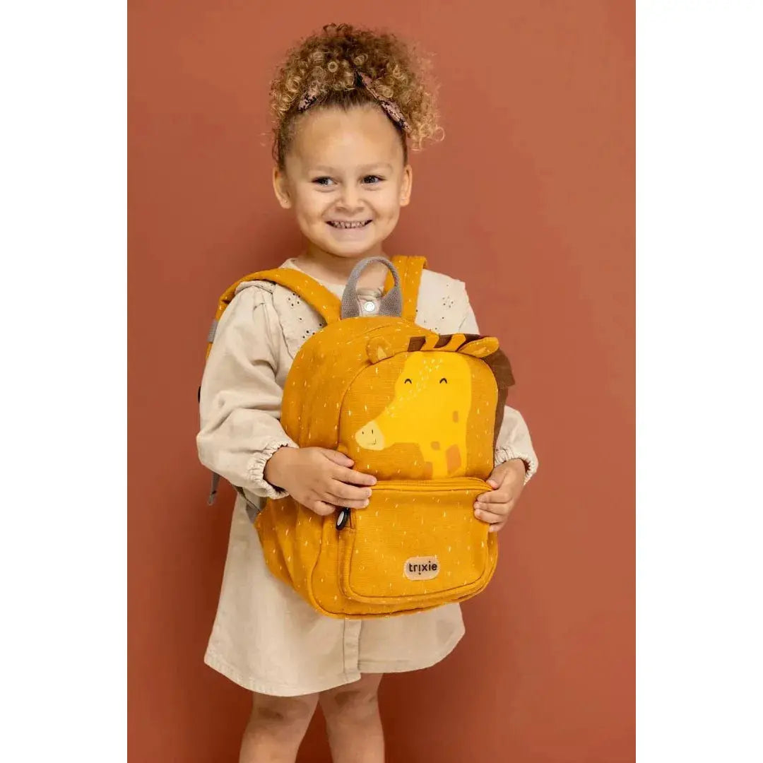 Trixie Mr. Giraffe backpack front view showing main compartment and front pocket
