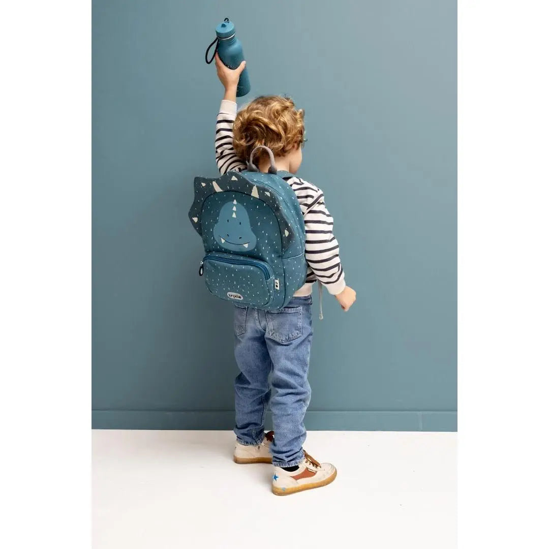 Trixie Mr. Triceratops backpack front view showing main zip compartment