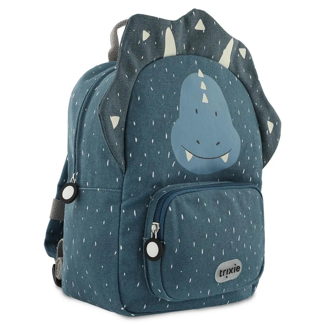 Top handle and chest strap detail on Trixie Mr. Triceratops school bag