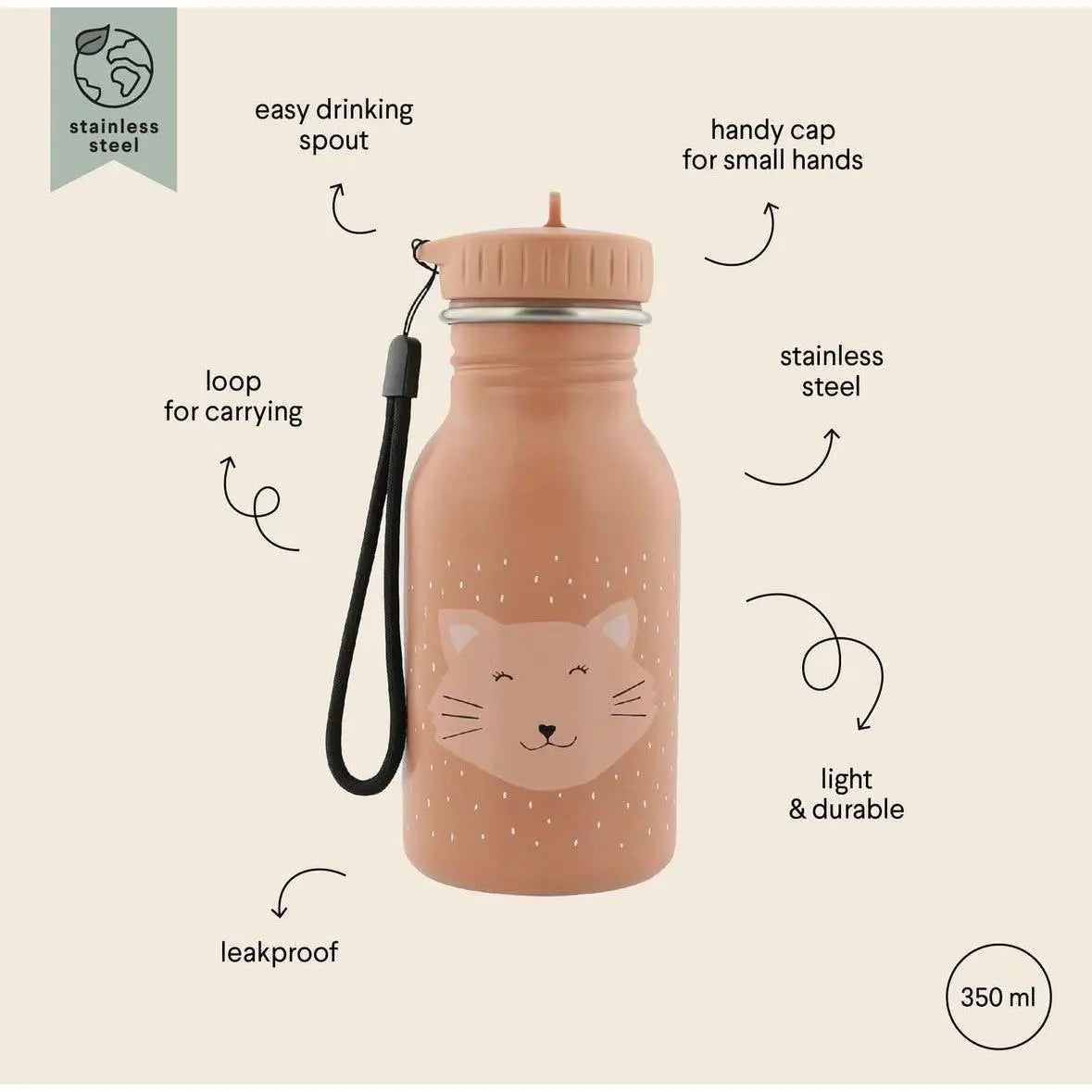 Trixie Mrs. Rabbit bottle group shot – BPA-free kids stainless steel water bottle