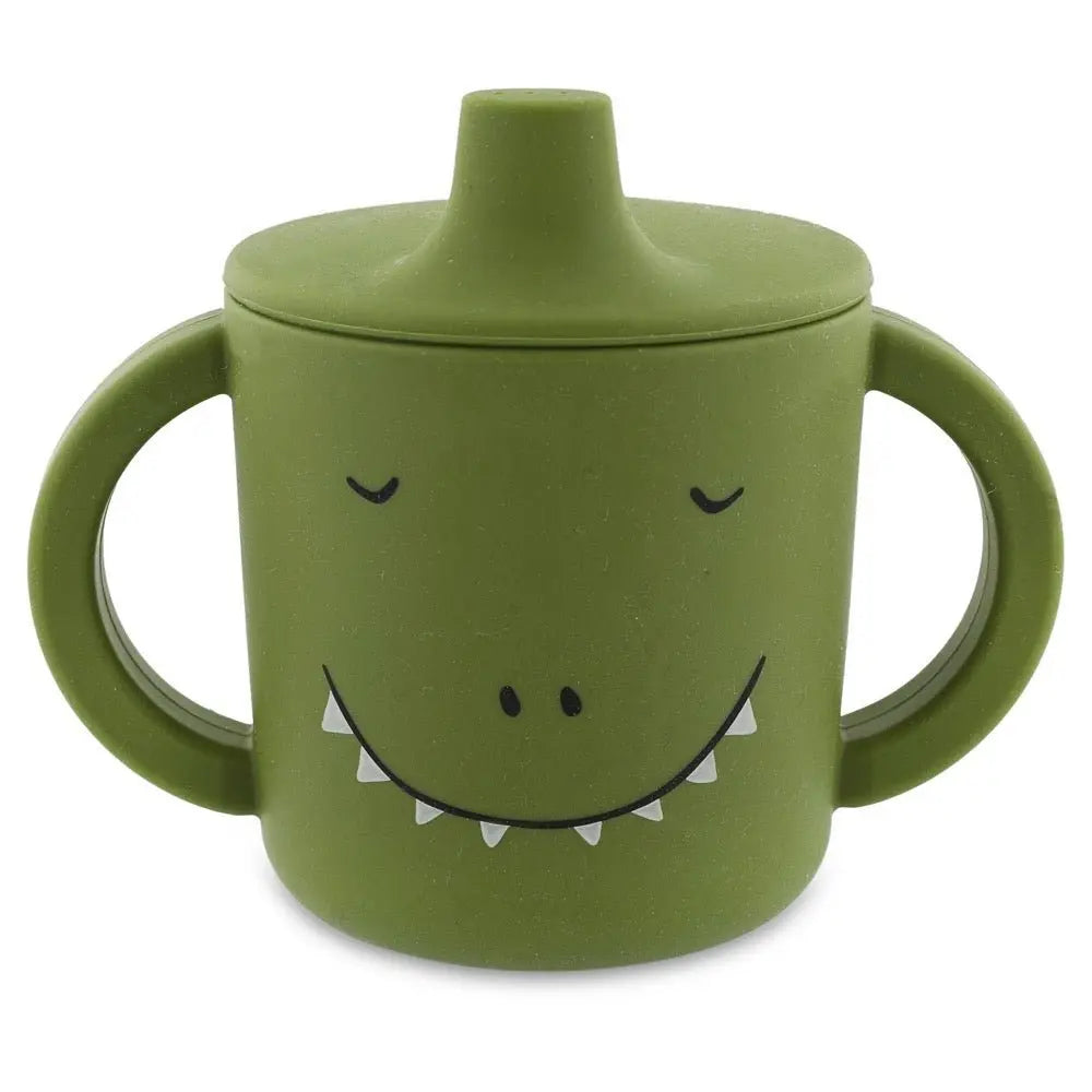 Trixie Mr. Dino silicone sippy cup 200ml – green dinosaur training cup, full view