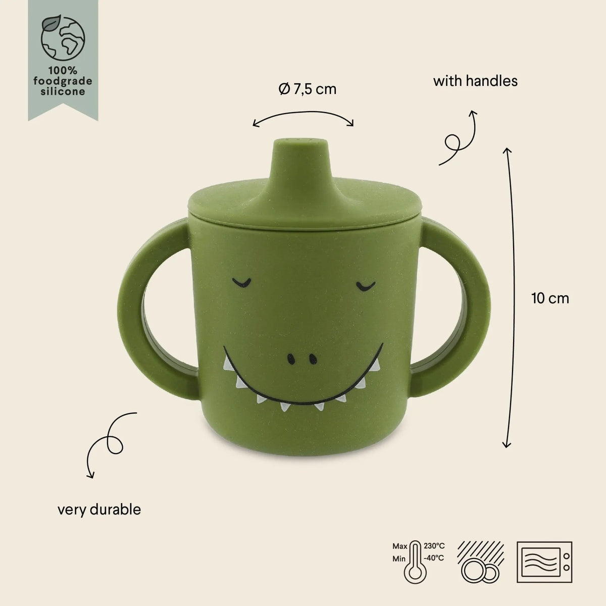 Trixie Mr. Dino 200ml silicone sippy cup – BPA-free toddler training cup