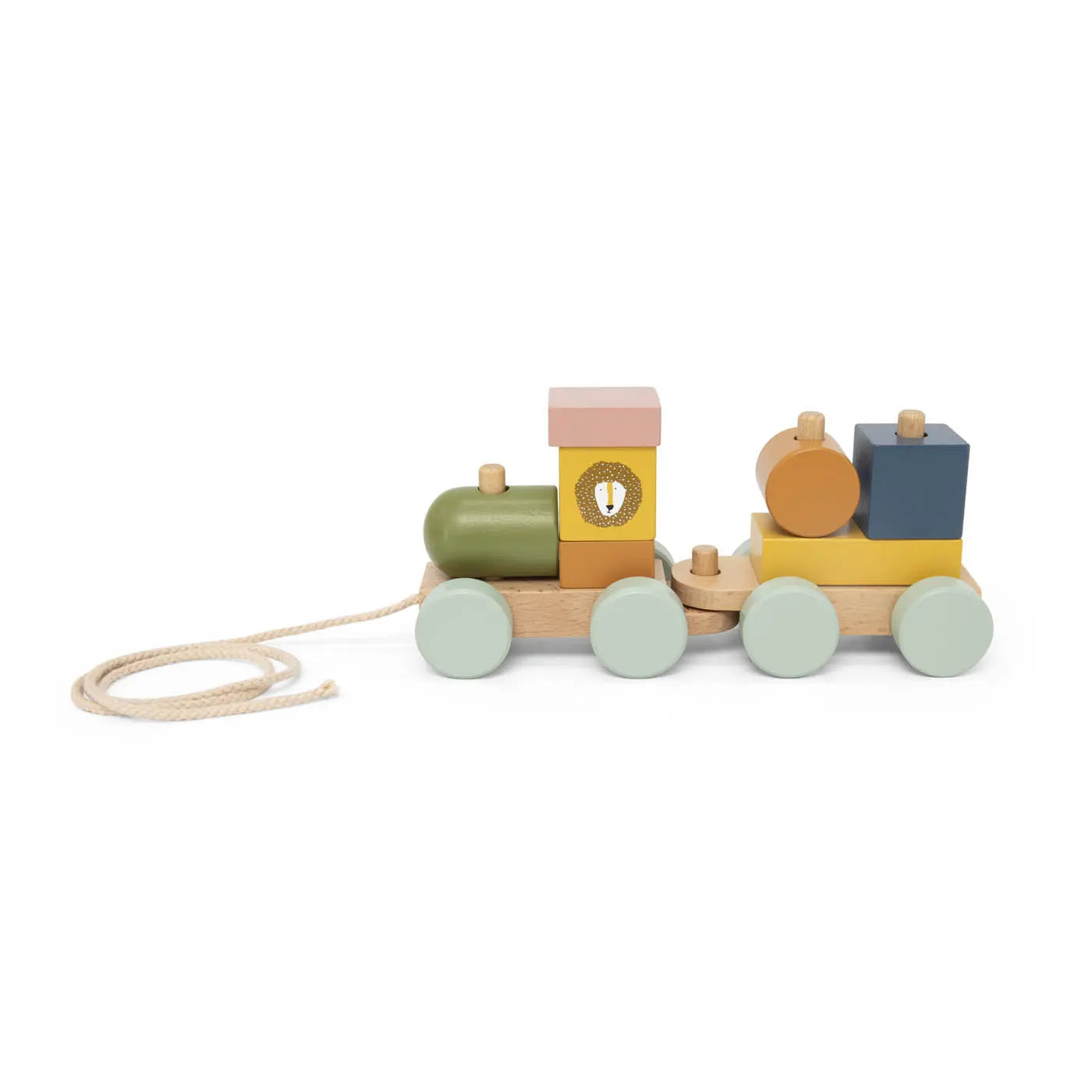 Trixie Wooden Mini Animal Train – compact pull-along toy with coloured block wagons