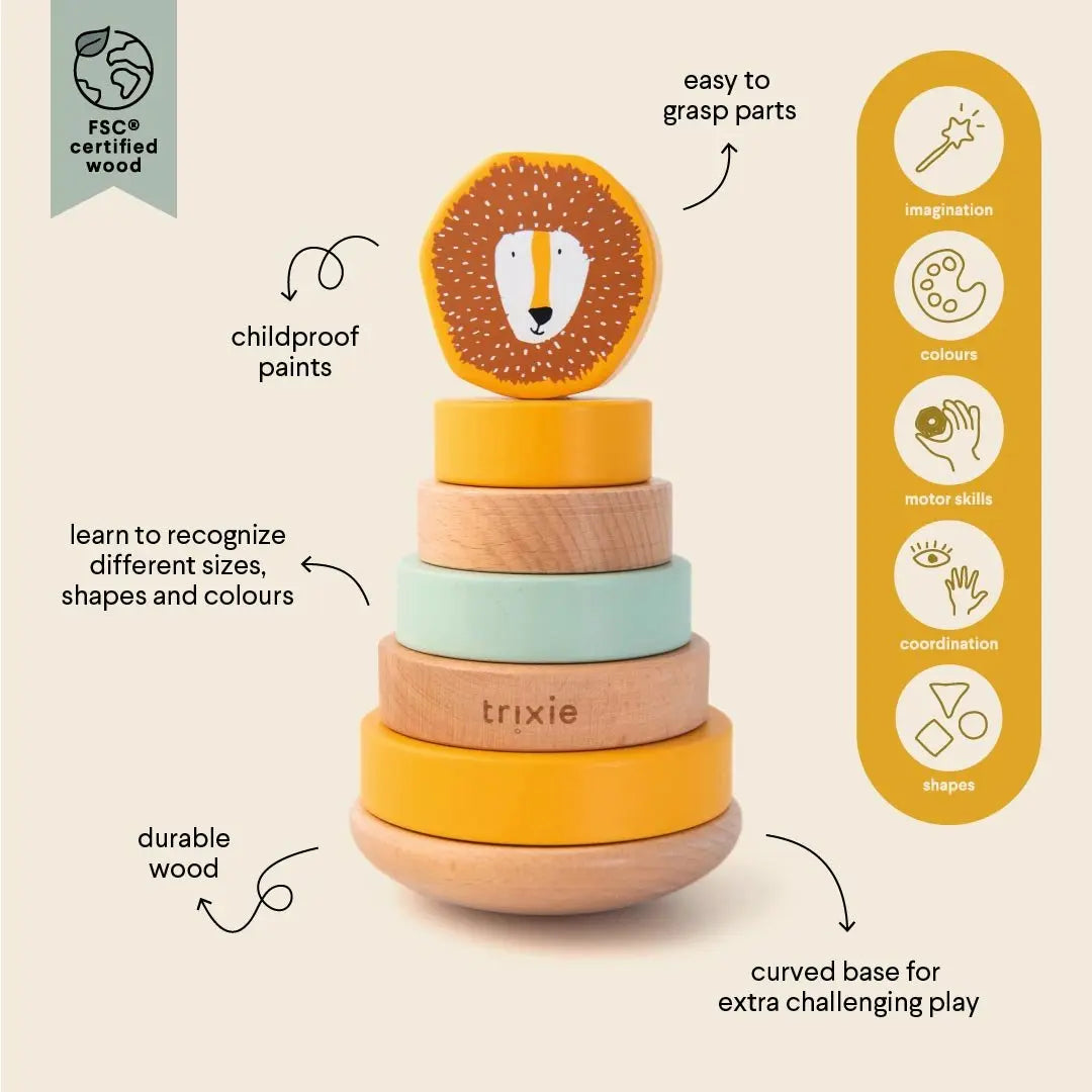Trixie Mr. Lion stacker with rings arranged by size – FSC beech wood toddler toy