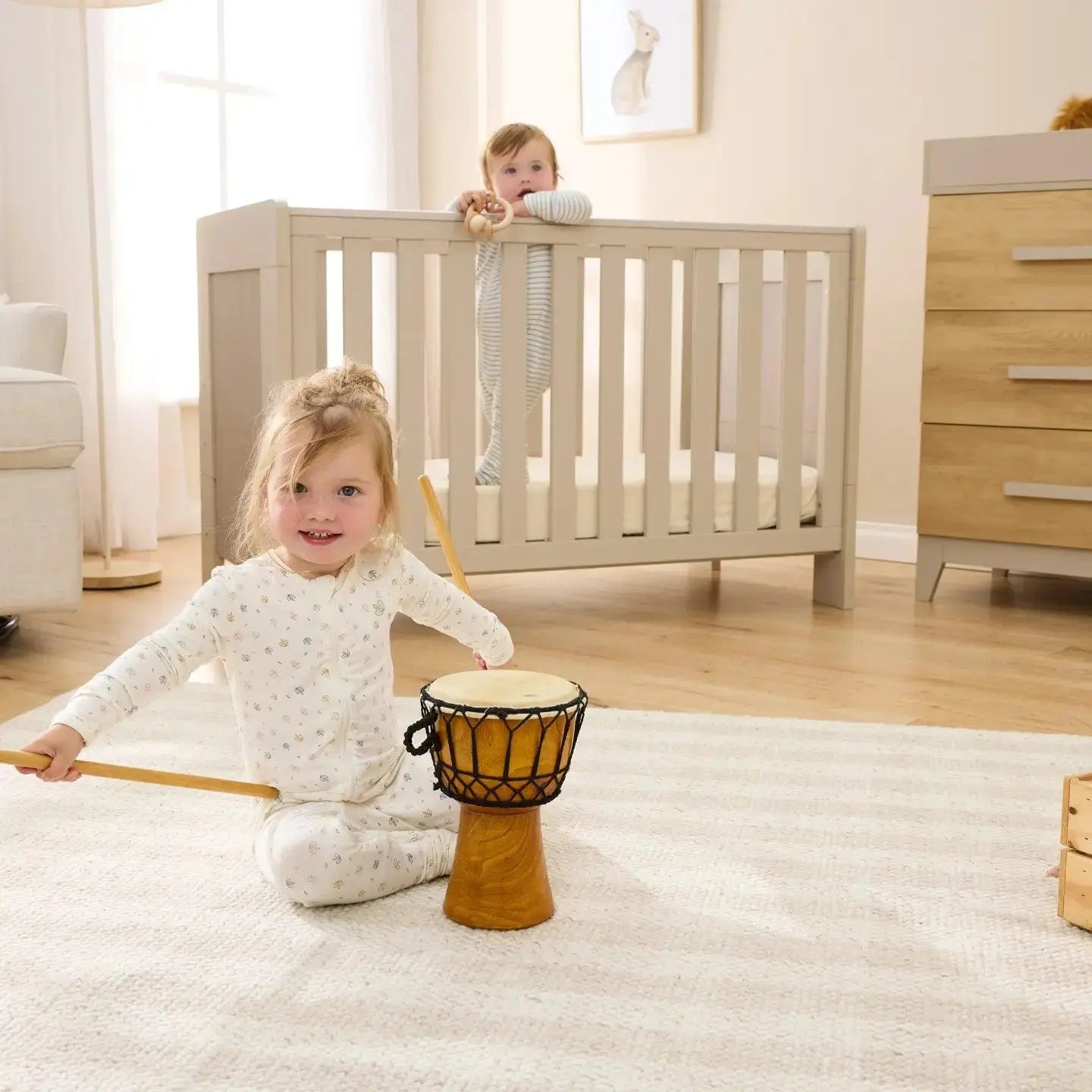 Tutti Bambini Alba Mini Cot - Mushroom & Herringbone