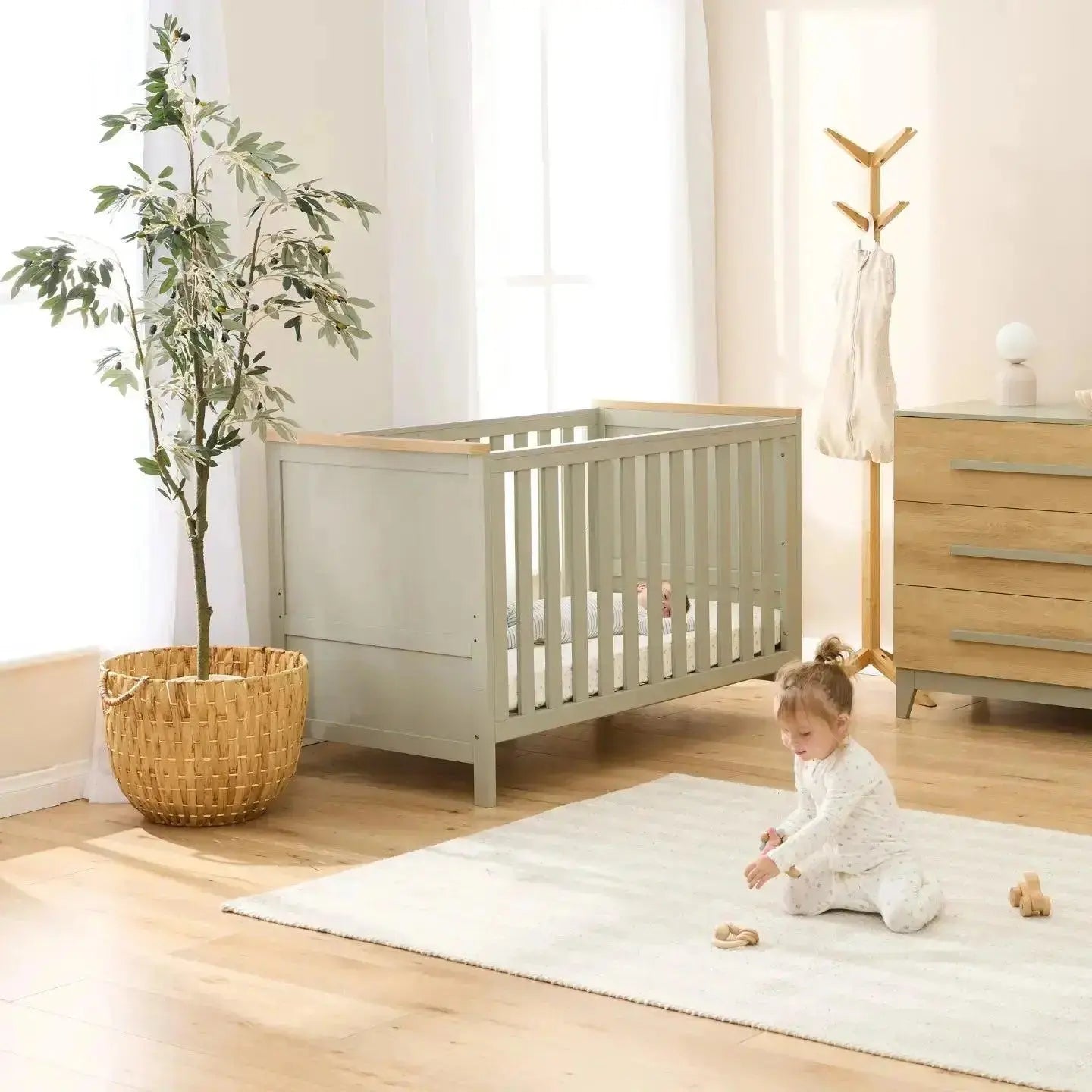 Tutti Bambini Misha Cot Package - Sage and Golden Oak