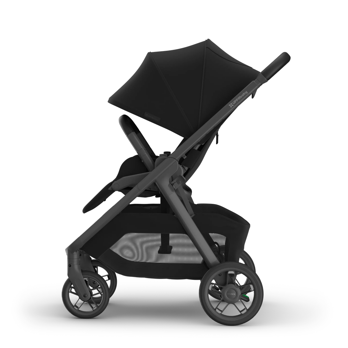 UPPAbaby Kona James side view with the UPF 50+ sunshade extended