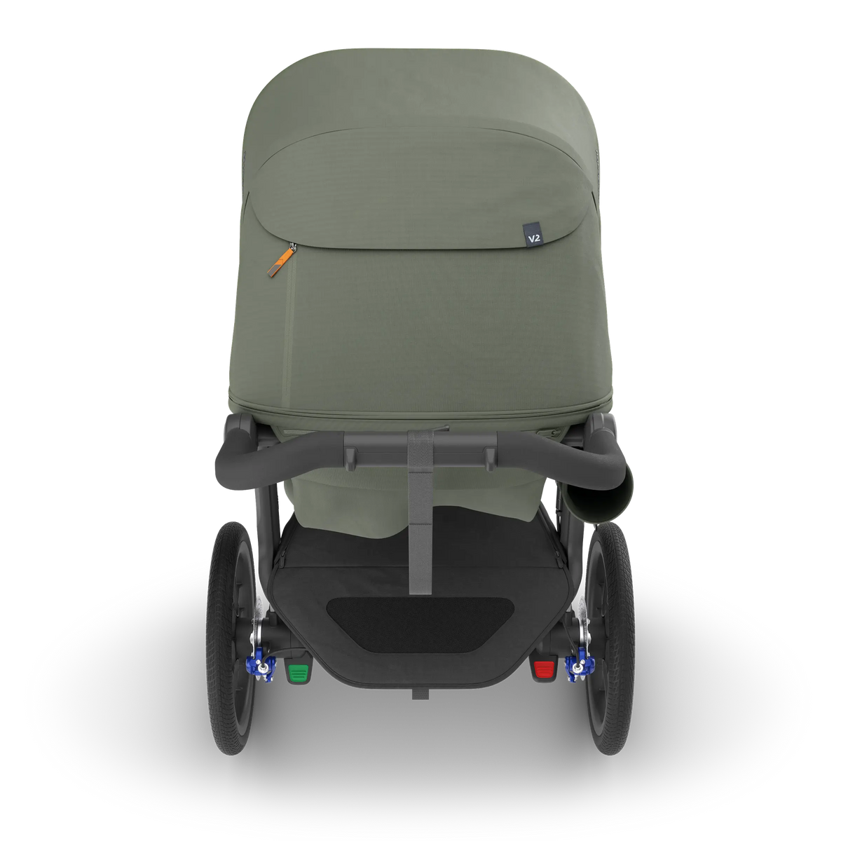 UPPAbaby Ridge V2 in Evelyn (Meadow Green) from the front, showing the canopy and handlebar