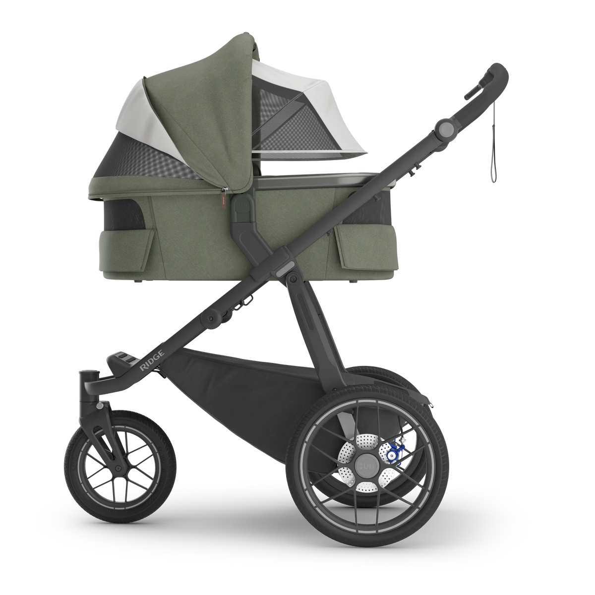 UPPAbaby Ridge V2 with the bassinet fitted, vents open, Evelyn (Meadow Green) - bassinet sold separately