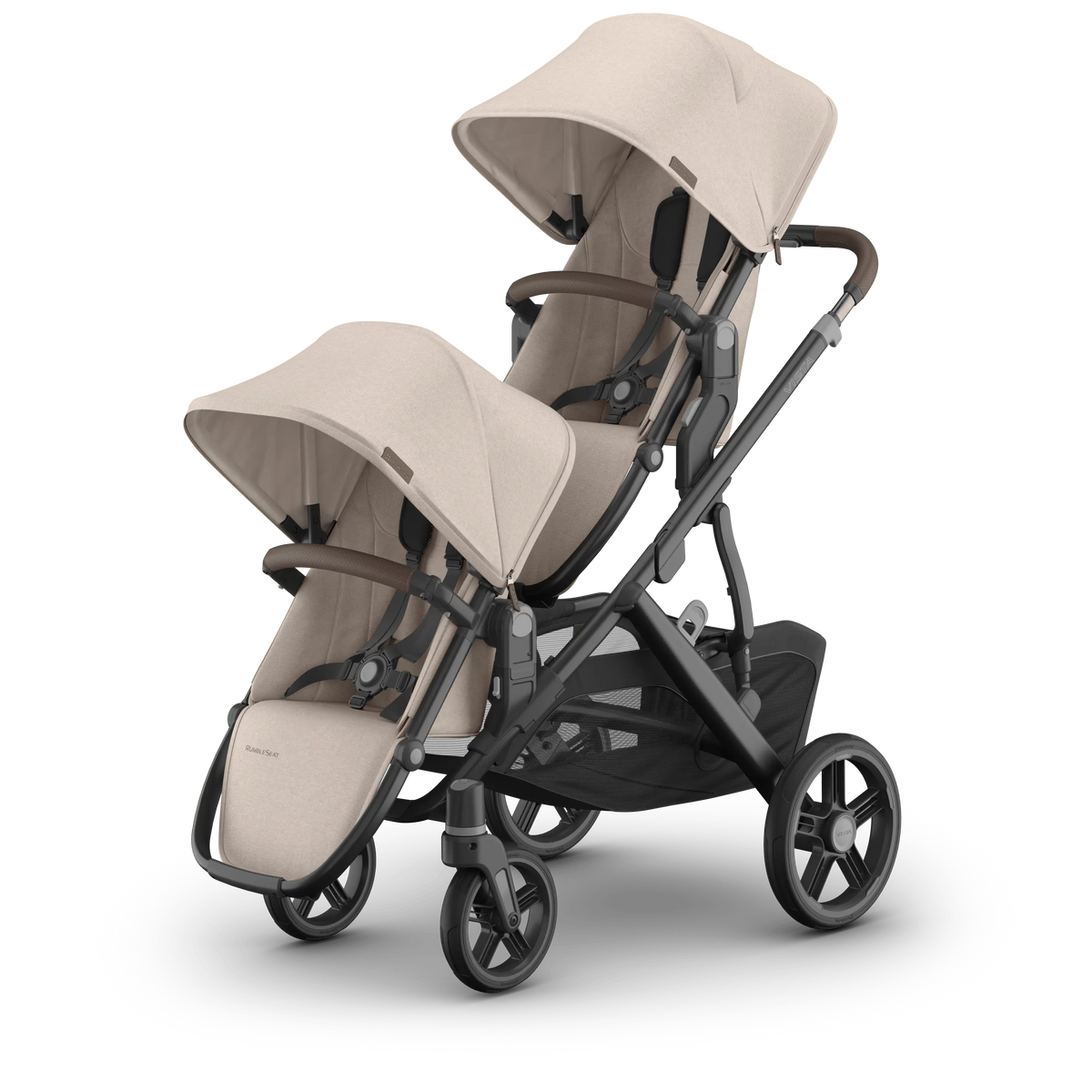UPPAbaby Vista V3 double pram in Ada, bassinet and RumbleSeat fitted together