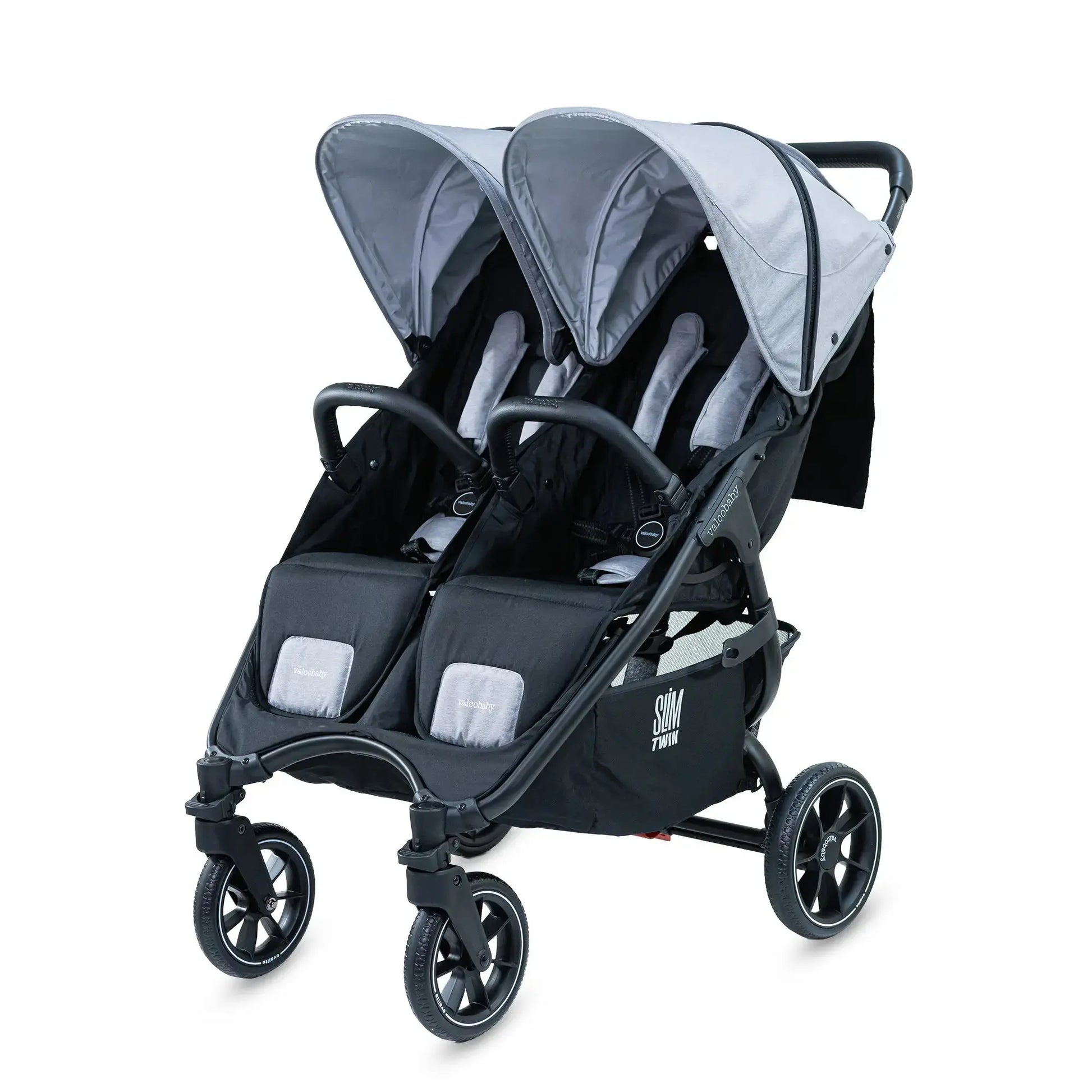 Valco Baby Slim Twin Series2 double pram in Steel Grey — full front view