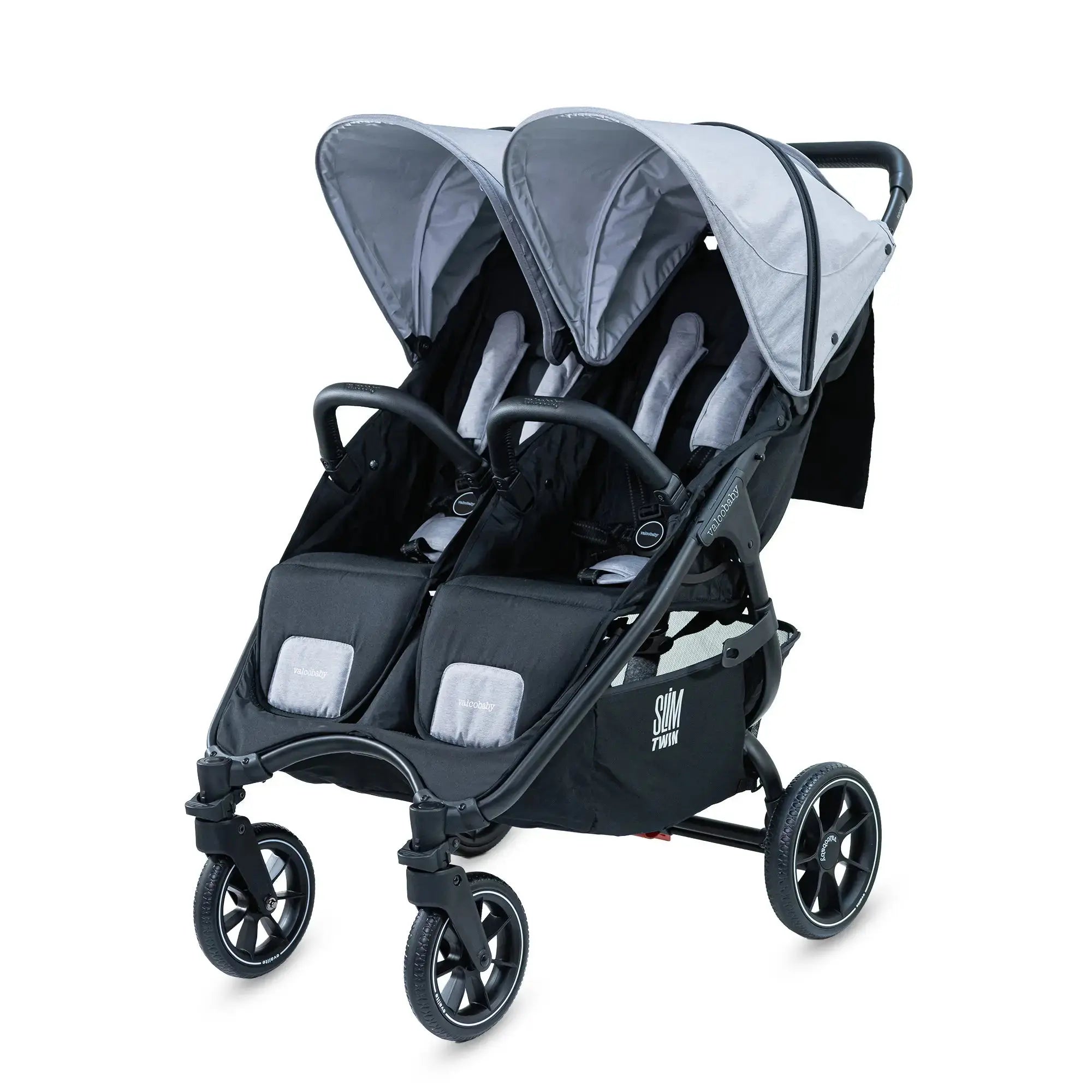 Valco Baby Slim Twin Series2 double pram in Steel Grey — full front view