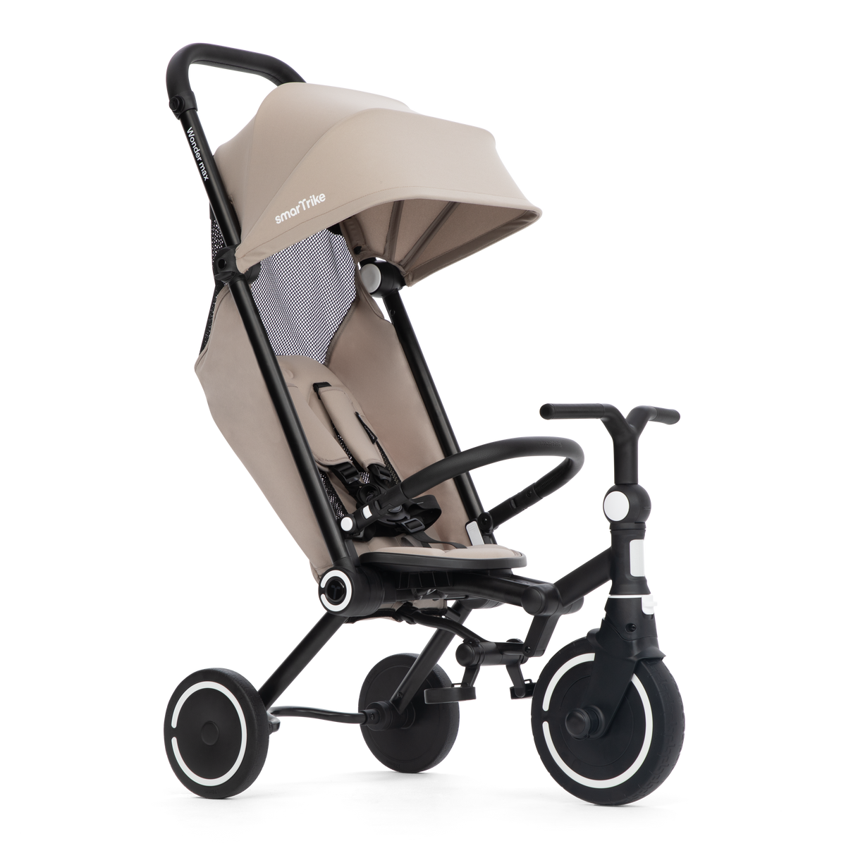 smarTrike Wonder Max Stone Beige with seat reclined to 140 degrees for napping on the go