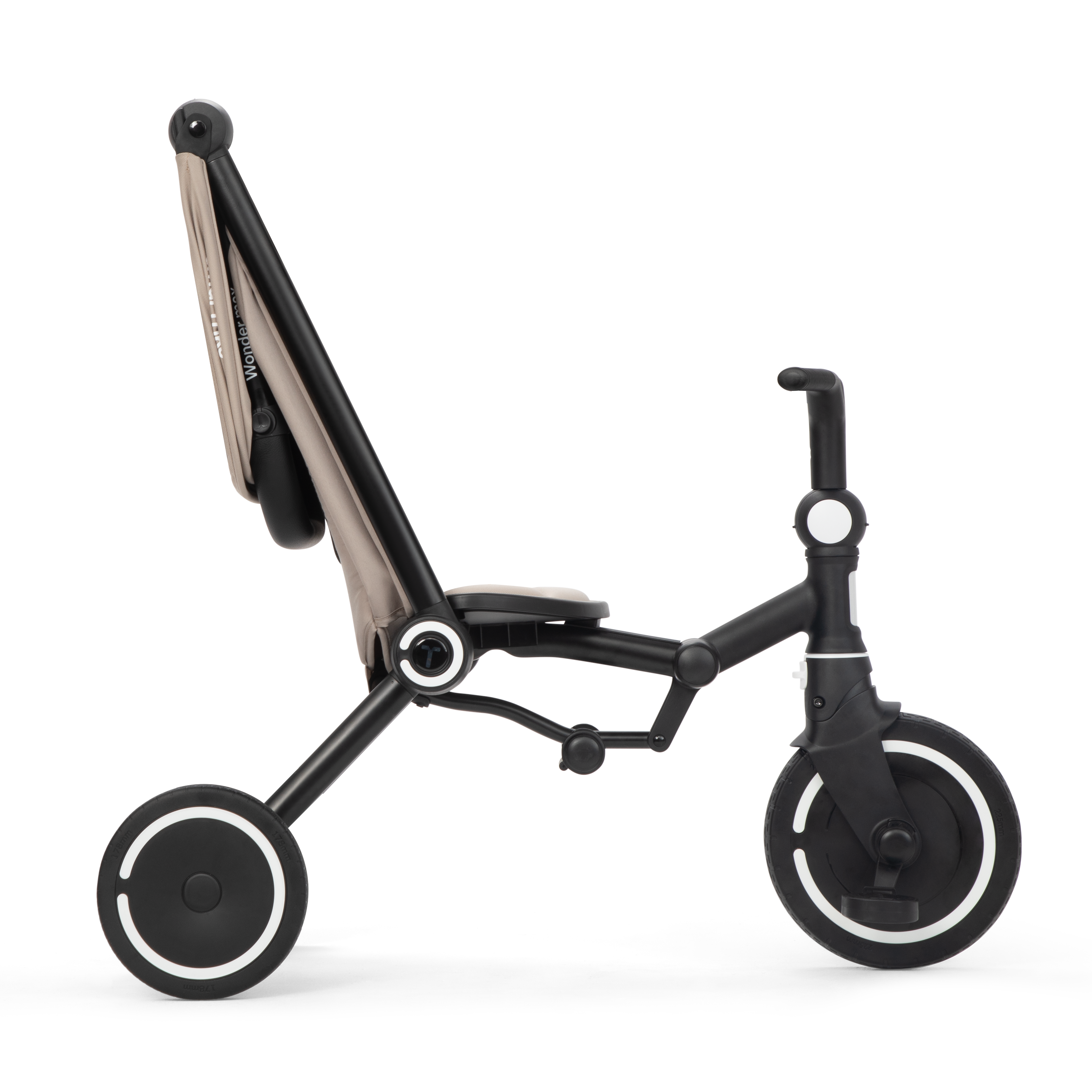 smarTrike Wonder Max Stone Beige in training mode, child pedals while parent guides