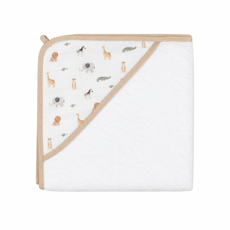 ALL4ELLA organic hooded towel in Wild Animals print laid open