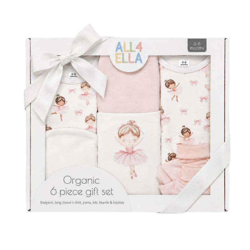 ALL4ELLA 6 piece organic clothing gift set in Ballerina print
