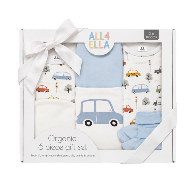 ALL4ELLA 6 piece organic clothing gift set in City Patrol print