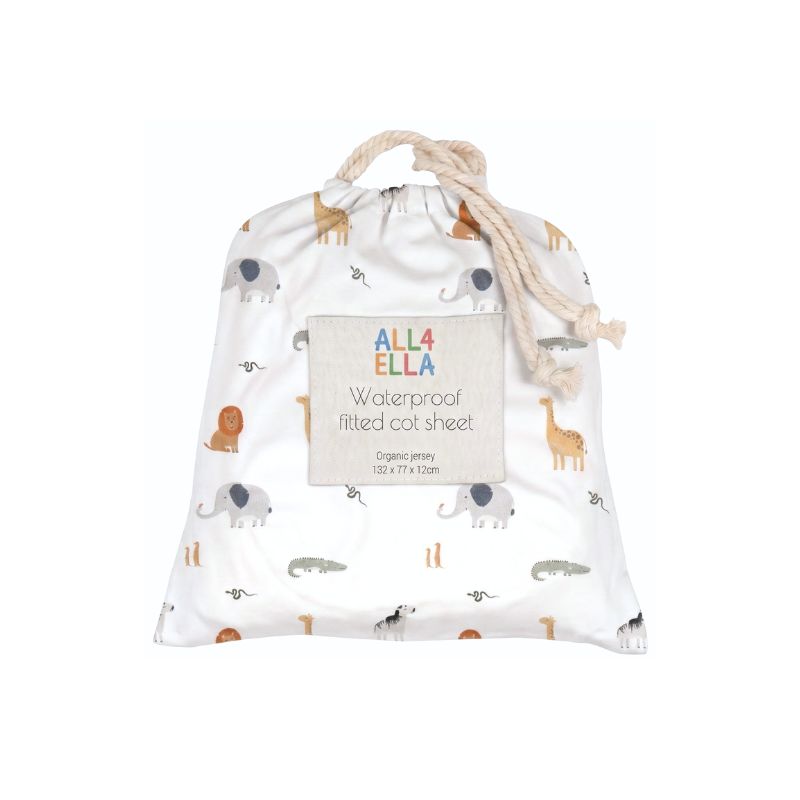 ALL4ELLA waterproof fitted cot sheet in Wild Animals print