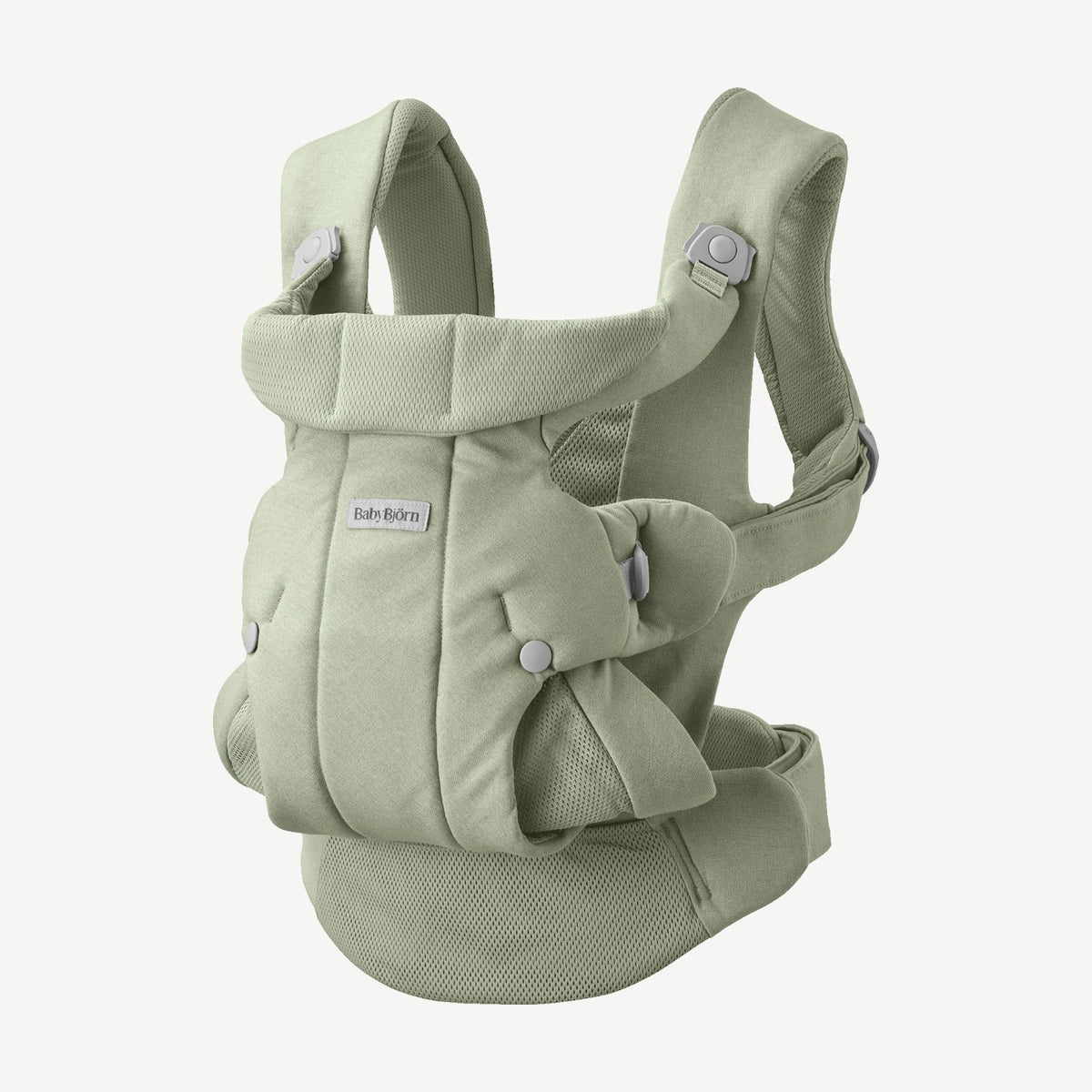 BabyBjorn Baby Carrier Hold in Light Green Brushed Woven – front view