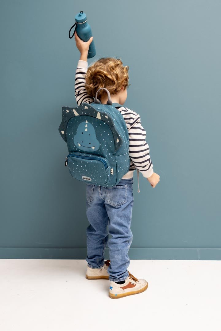 Trixie Mr. Triceratops backpack front view showing main zip compartment