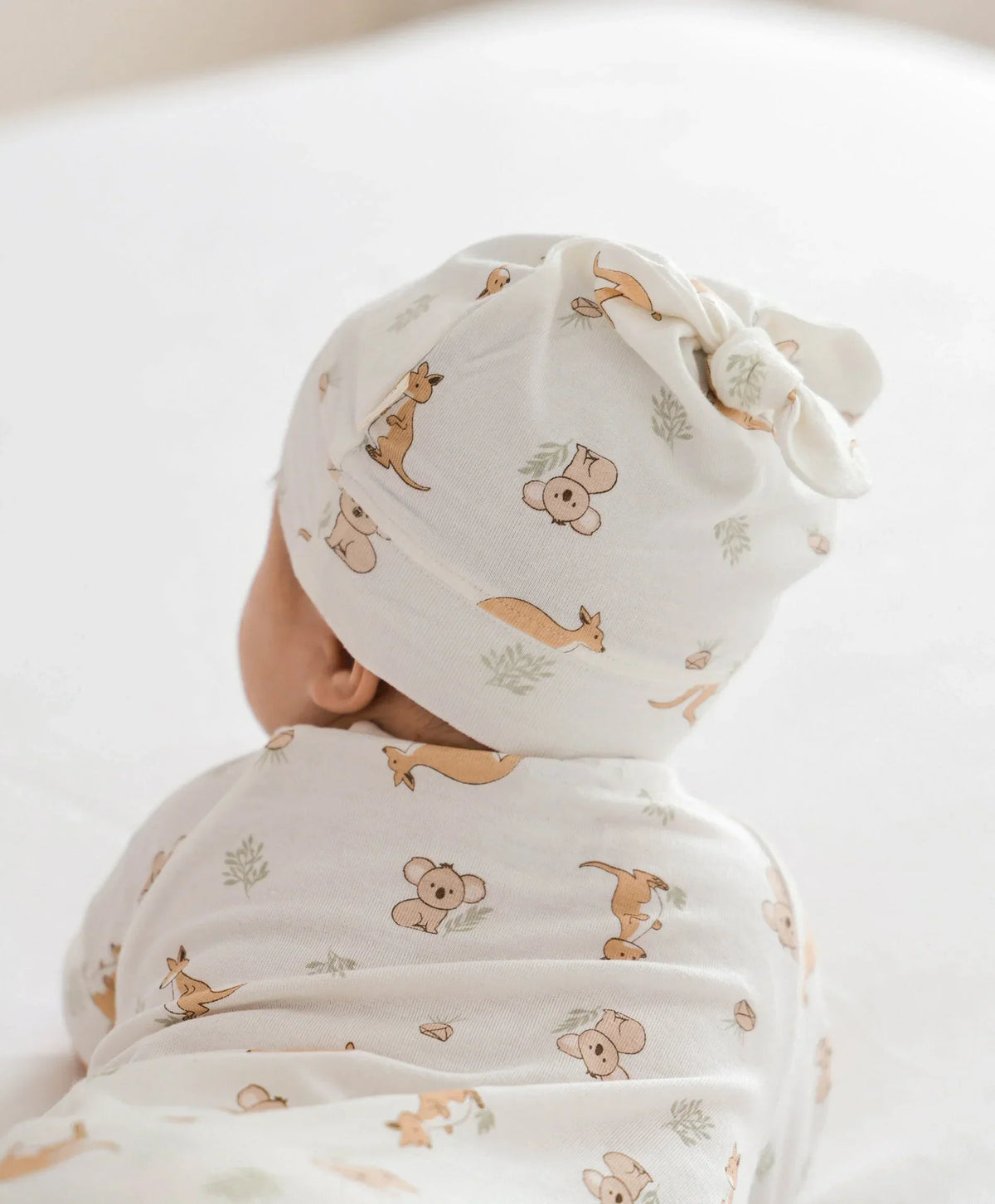 Lummi in Colour bamboo baby beanie in Kangaroo and Koala print