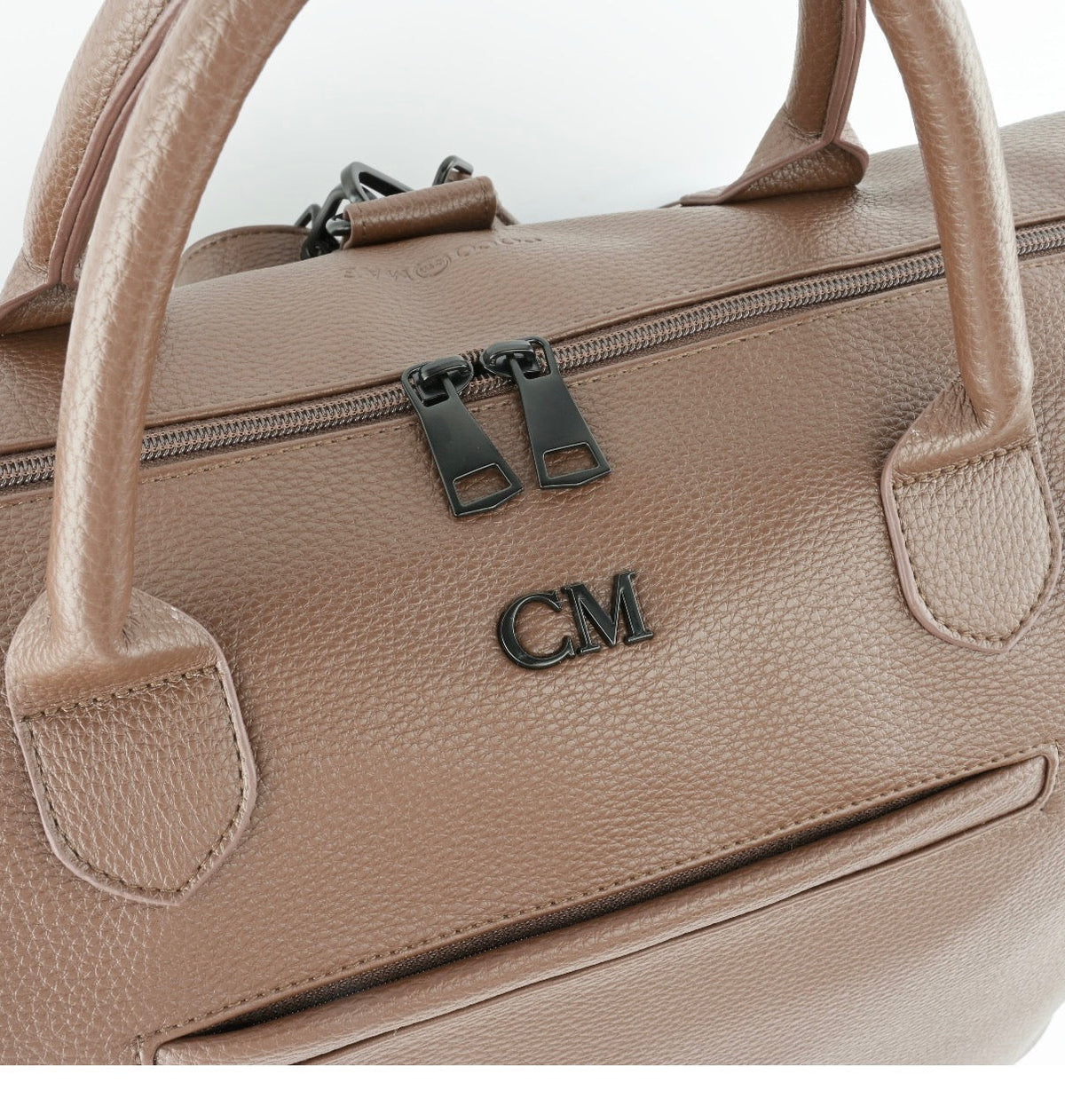 Coco Mae Como tote CM hardware close-up, Coco Brown