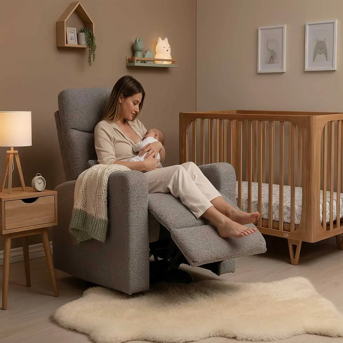 COCOON PLUSH Recliner Glider Chair - Boucle Dove Grey