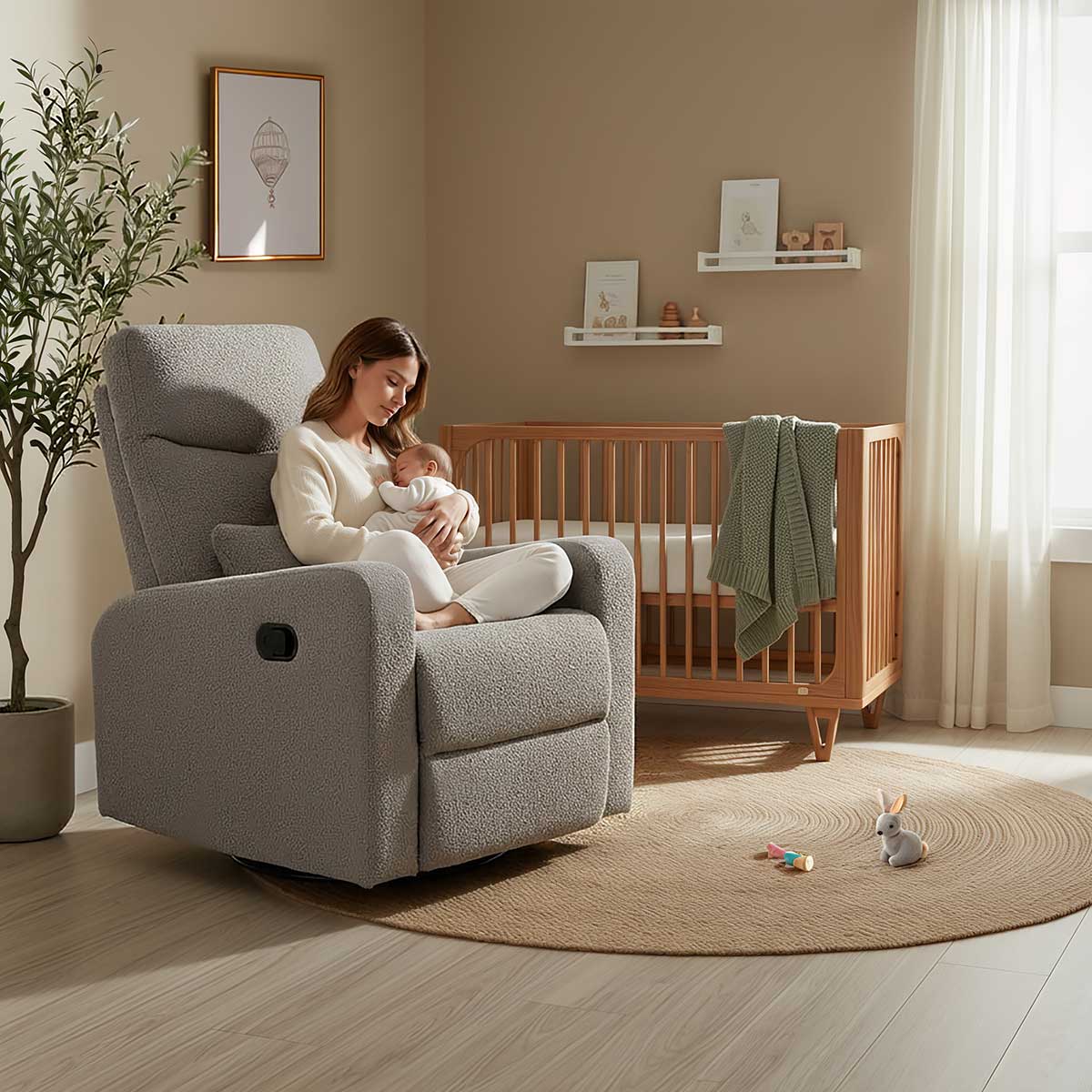 COCOON PLUSH Recliner Glider Chair - Boucle Dove Grey
