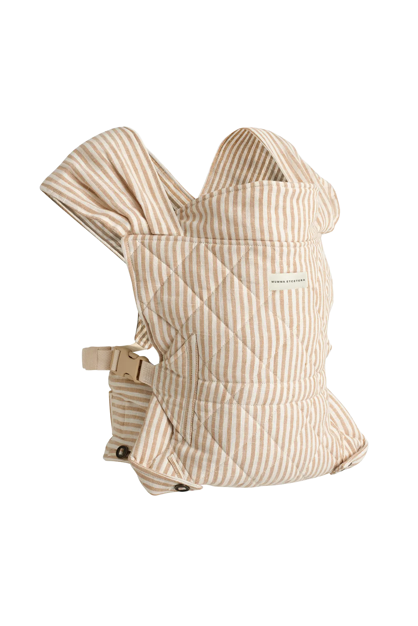 Mumma Etcetera Daily Carrier in Burleigh stripe, quilted panel, wrapped shoulder straps and buckled waist belt