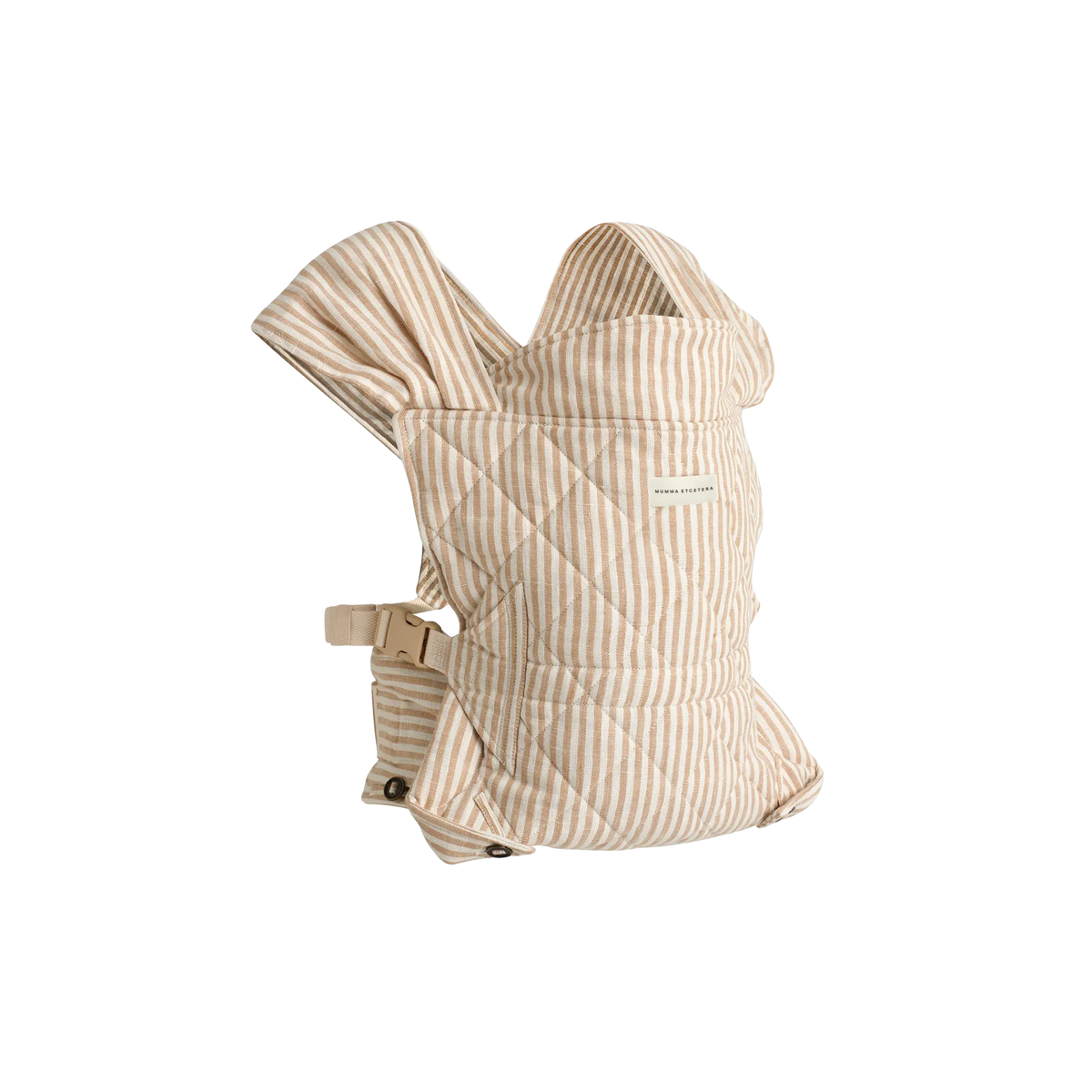 Mumma Etcetera Daily Carrier in Burleigh stripe, quilted panel, wrapped shoulder straps and buckled waist belt