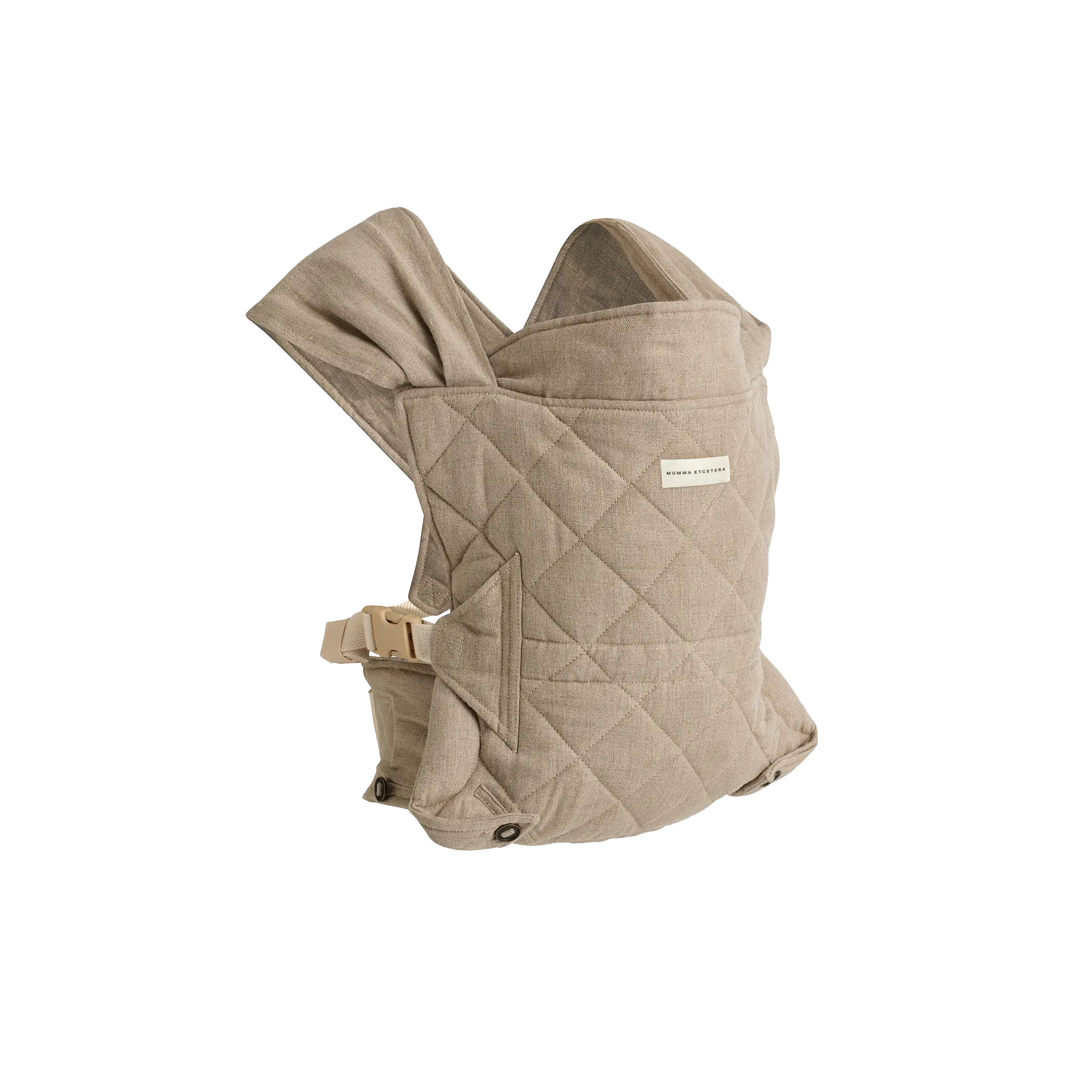 Mumma Etcetera Daily Carrier in Fleetwood, natural oatmeal flax linen with diamond quilting