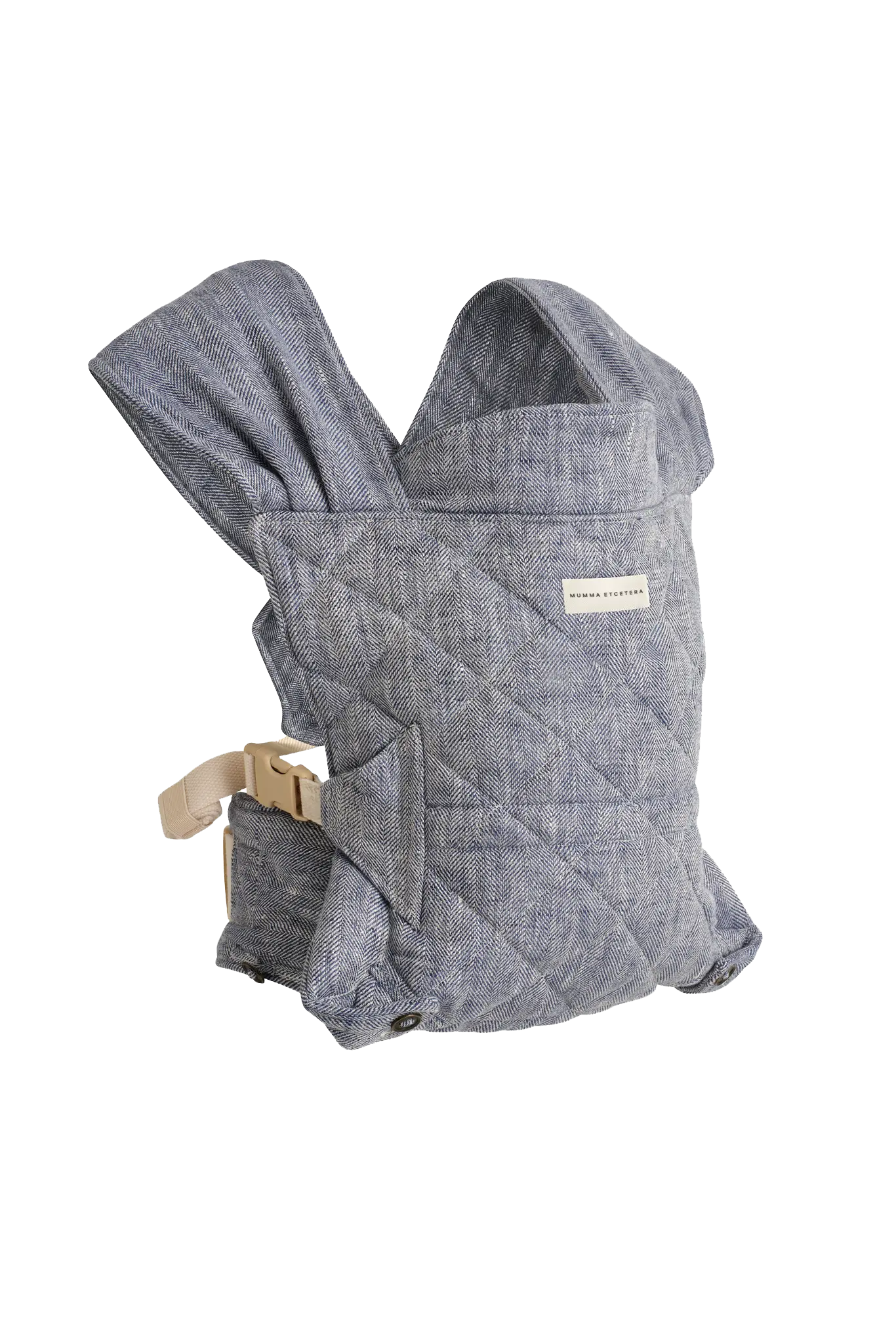 Mumma Etcetera Daily Carrier in Lane, blue-grey herringbone handwoven linen baby carrier