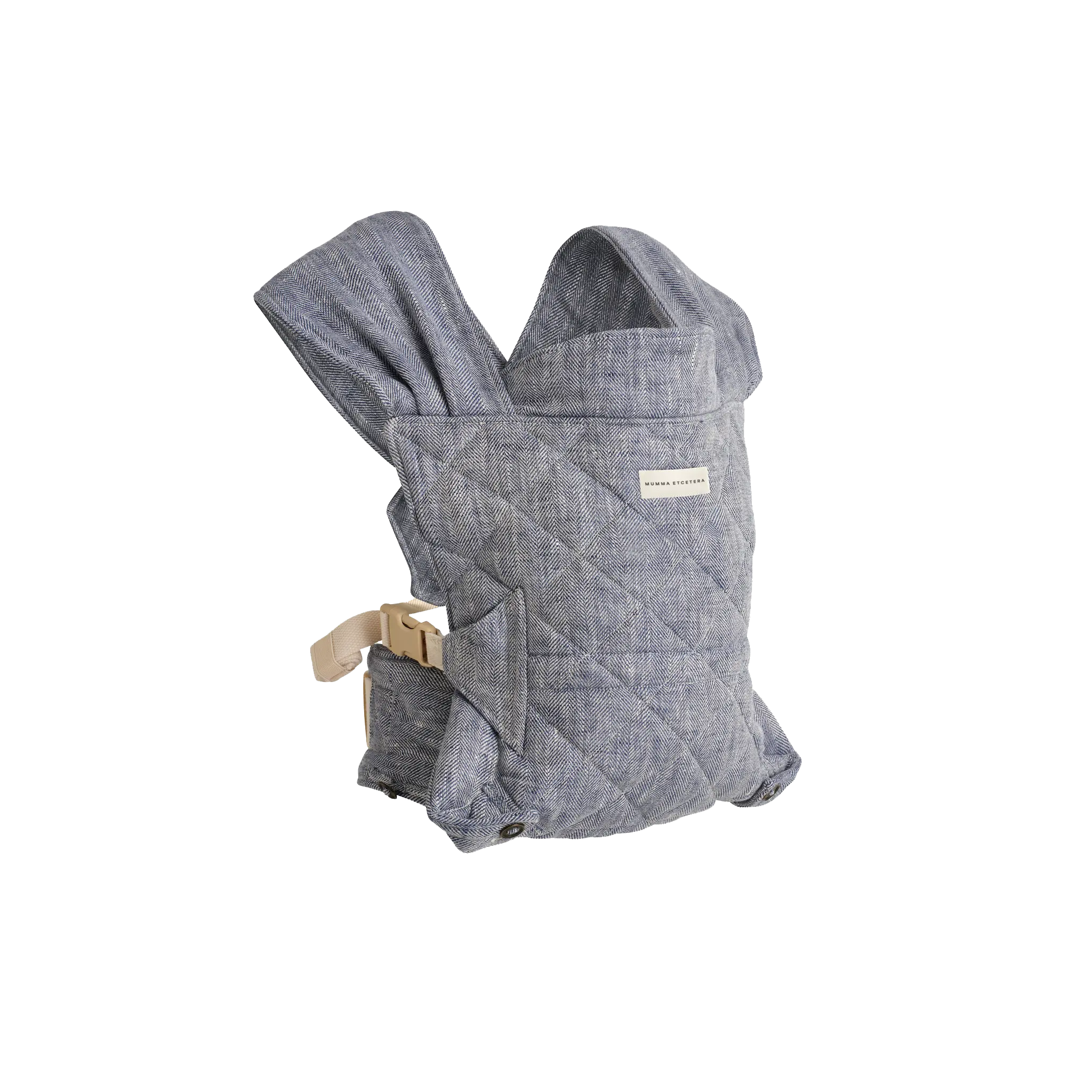 Mumma Etcetera Daily Carrier in Lane, blue-grey herringbone handwoven linen baby carrier