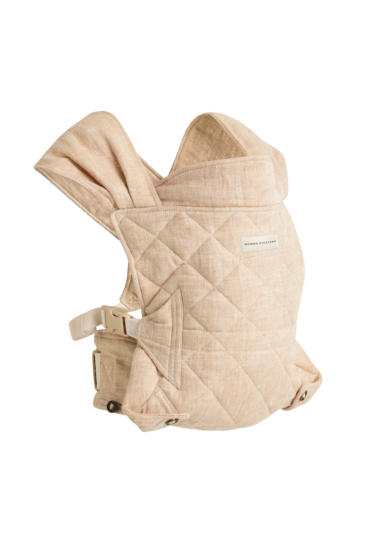 Mumma Etcetera Daily Carrier in Meadow, oatmeal handwoven linen baby carrier with quilted body panel